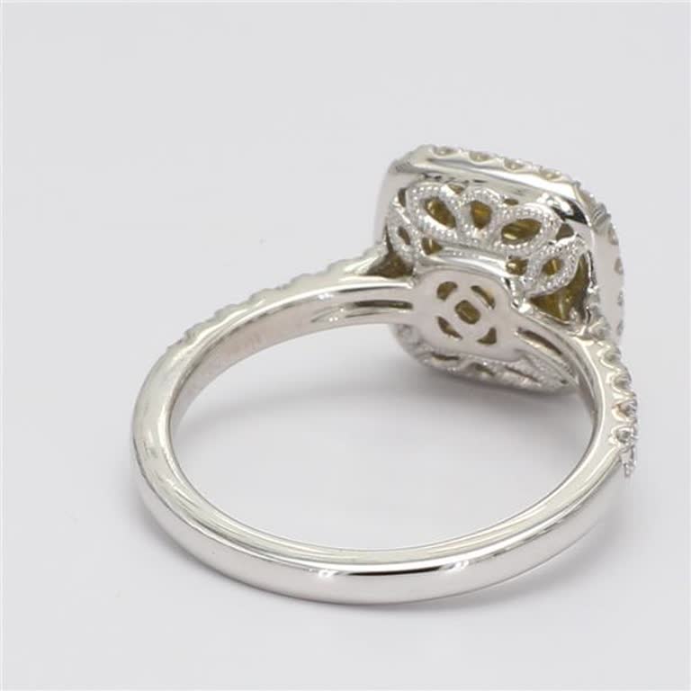 GIA Certified Natural Yellow Cushion and White Diamond 1.59 Carat TW Gold Ring