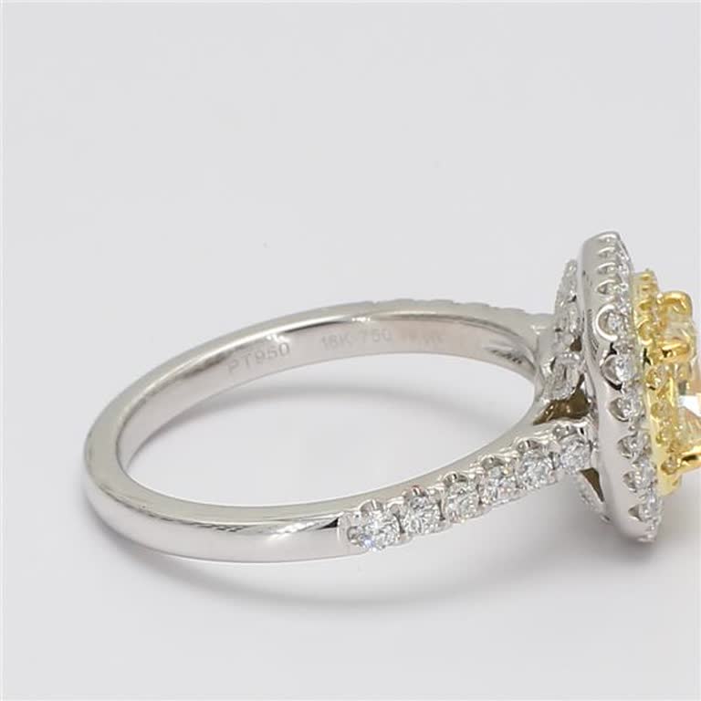 GIA Certified Natural Yellow Cushion and White Diamond 1.59 Carat TW Gold Ring
