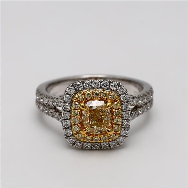 GIA Certified Natural Yellow Cushion and White Diamond 1.76 Carat TW Plat Ring