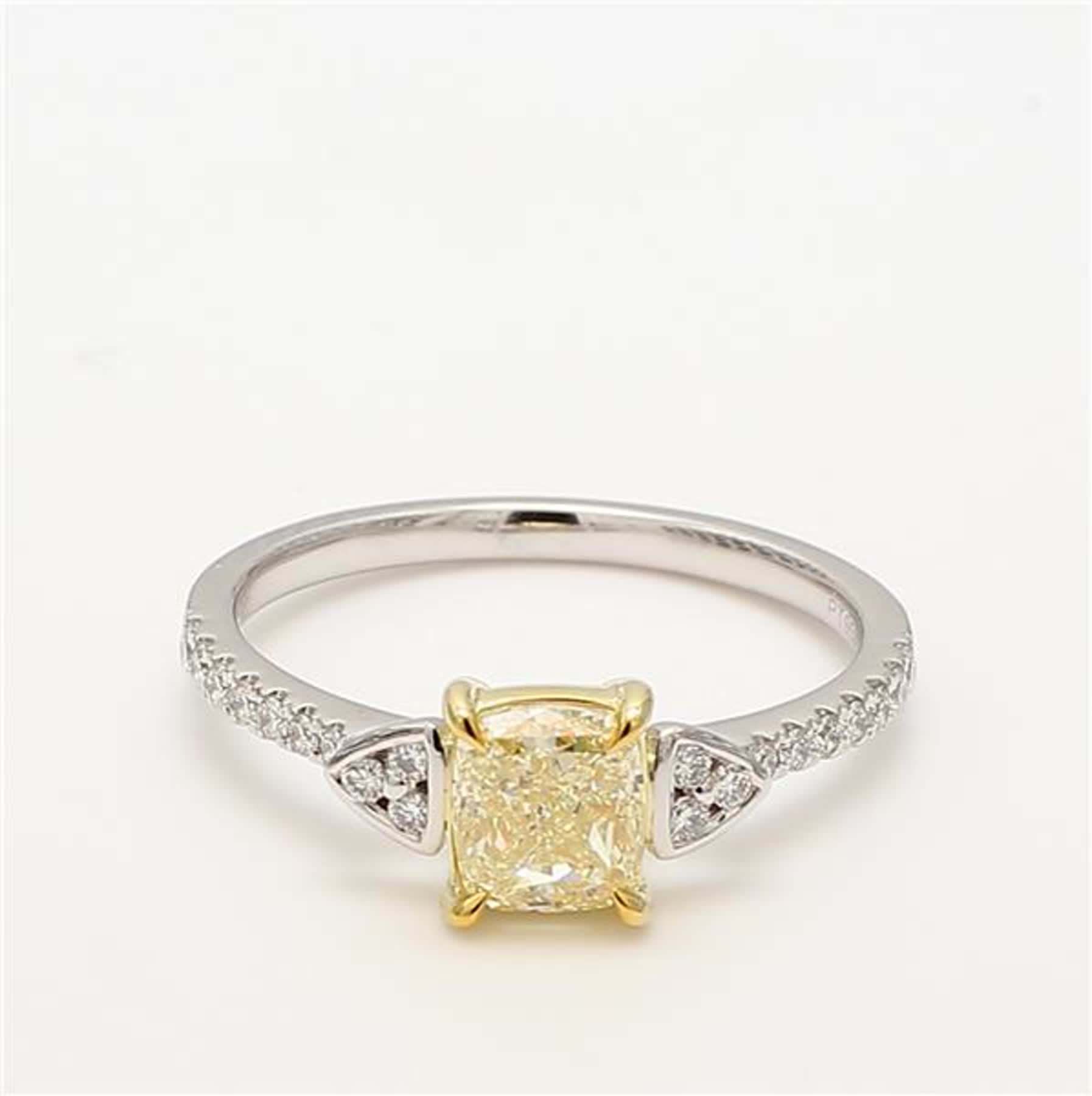 GIA Certified Natural Yellow Cushion and White Diamond 1.29 Carat TW Plat Ring