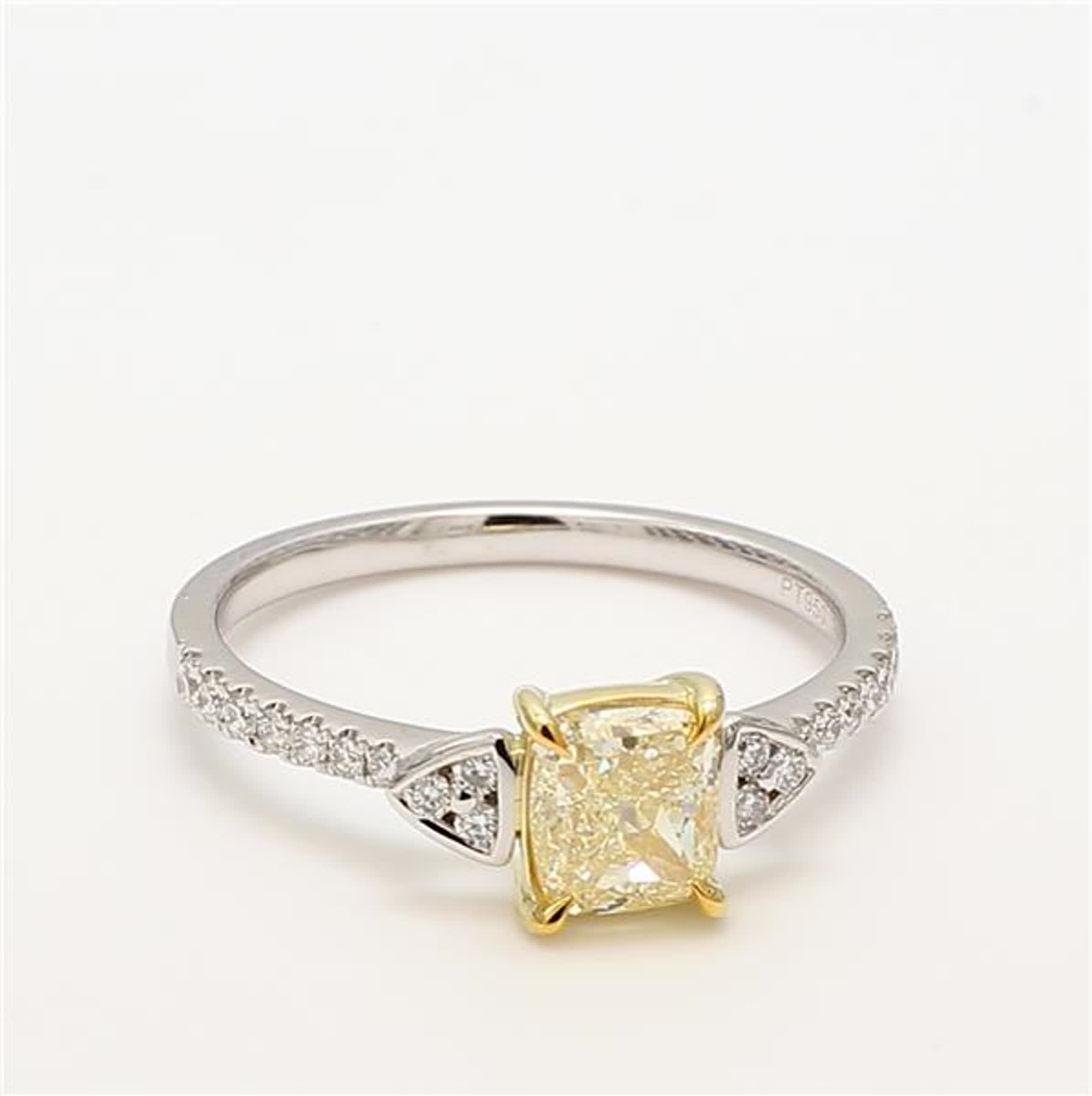 GIA Certified Natural Yellow Cushion and White Diamond 1.29 Carat TW Plat Ring