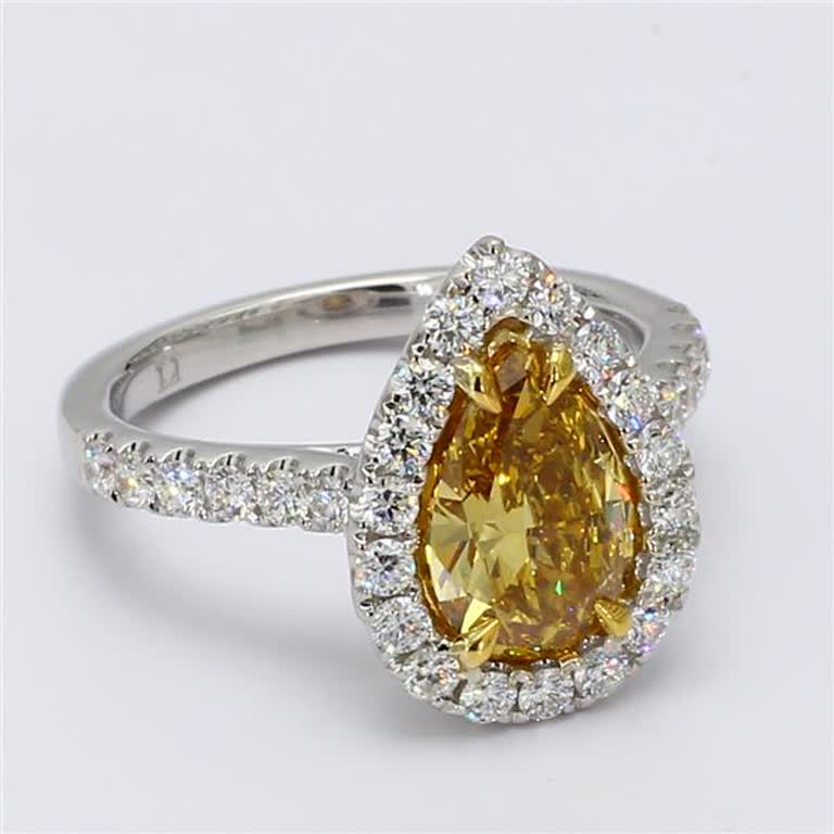 GIA Certified Natural Orange Pear and White Diamond 2.28 Carat TW Gold Ring