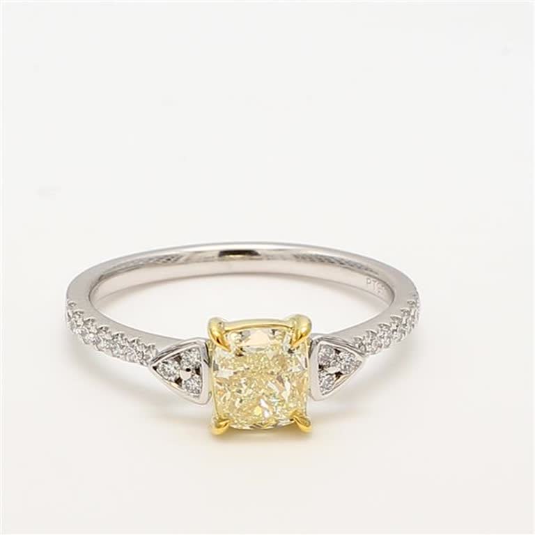 GIA Certified Natural Yellow Cushion and White Diamond 1.28 Carat TW Plat Ring