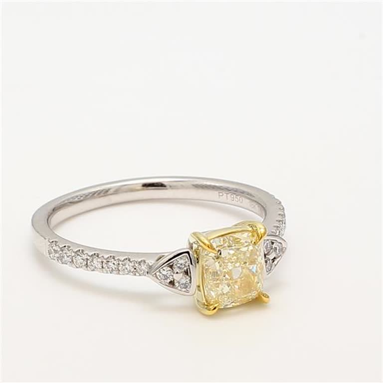 GIA Certified Natural Yellow Cushion and White Diamond 1.28 Carat TW Plat Ring