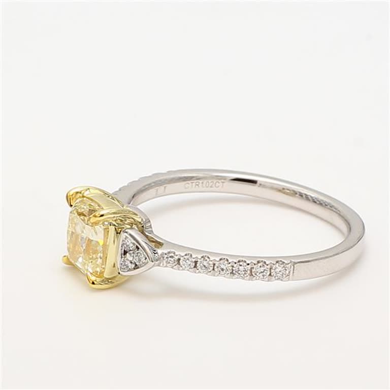 GIA Certified Natural Yellow Cushion and White Diamond 1.28 Carat TW Plat Ring