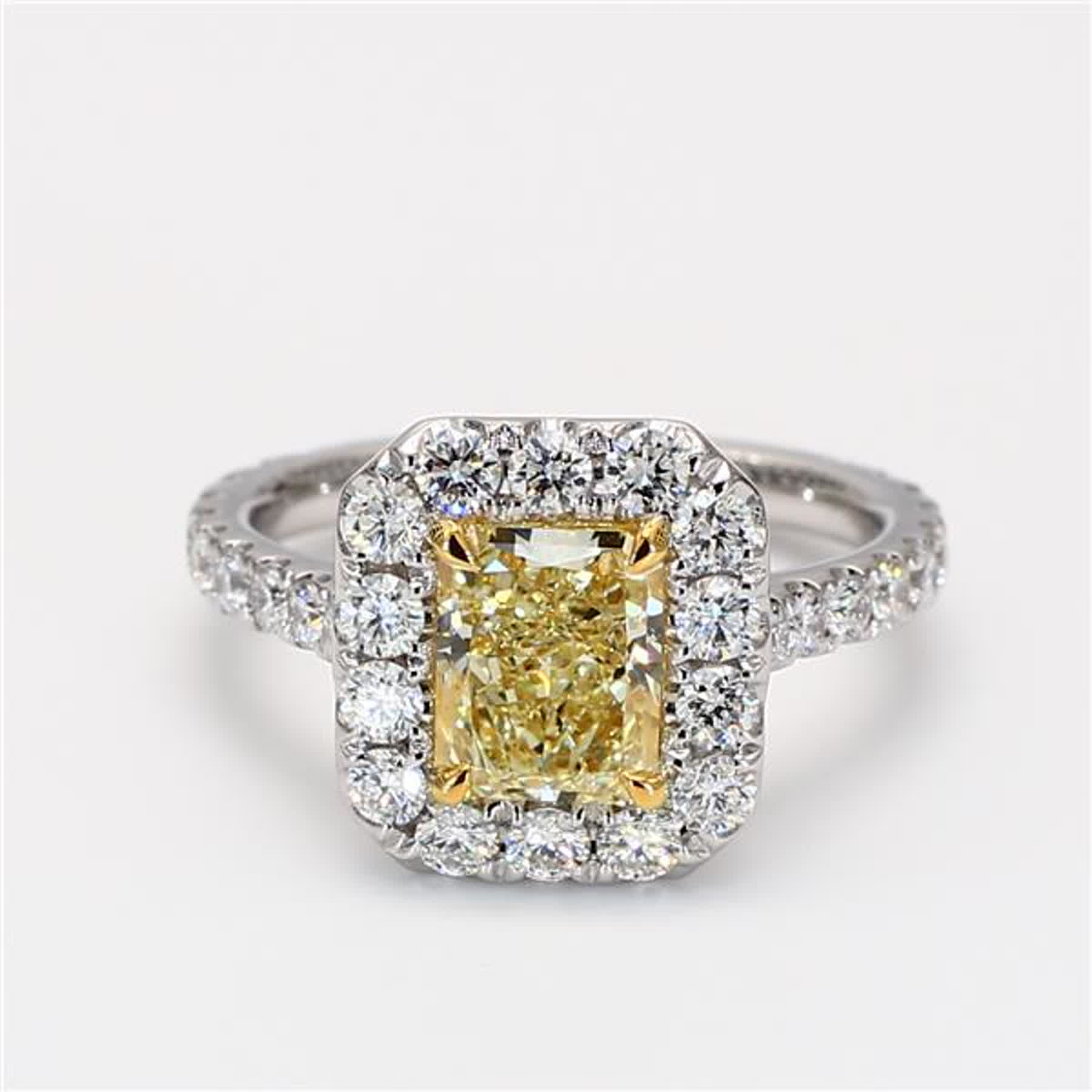 GIA Certified Natural Yellow Radiant and White Diamond 2.73 Carat TW Plat Ring