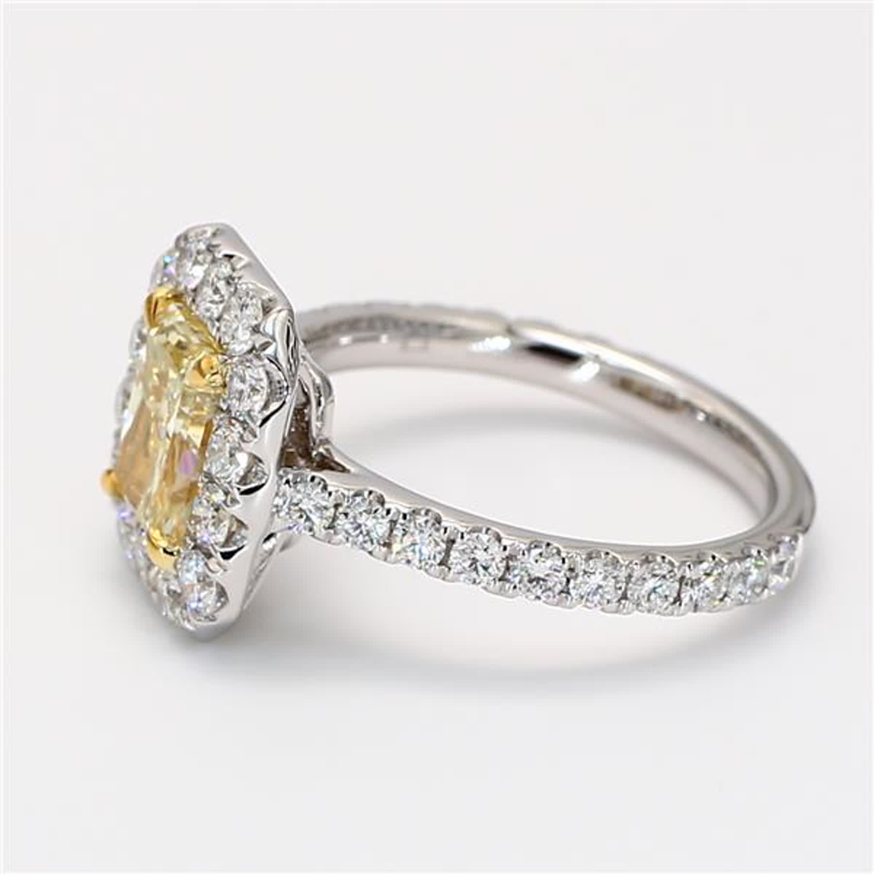 GIA Certified Natural Yellow Radiant and White Diamond 2.73 Carat TW Plat Ring