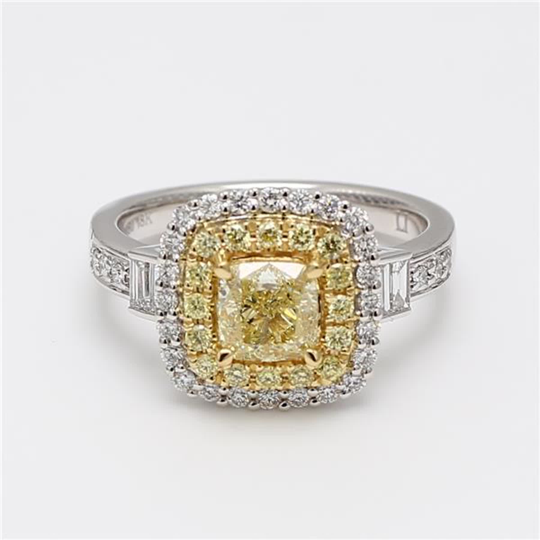 GIA Certified Natural Yellow Cushion and White Diamond 1.68 Carat TW Plat Ring