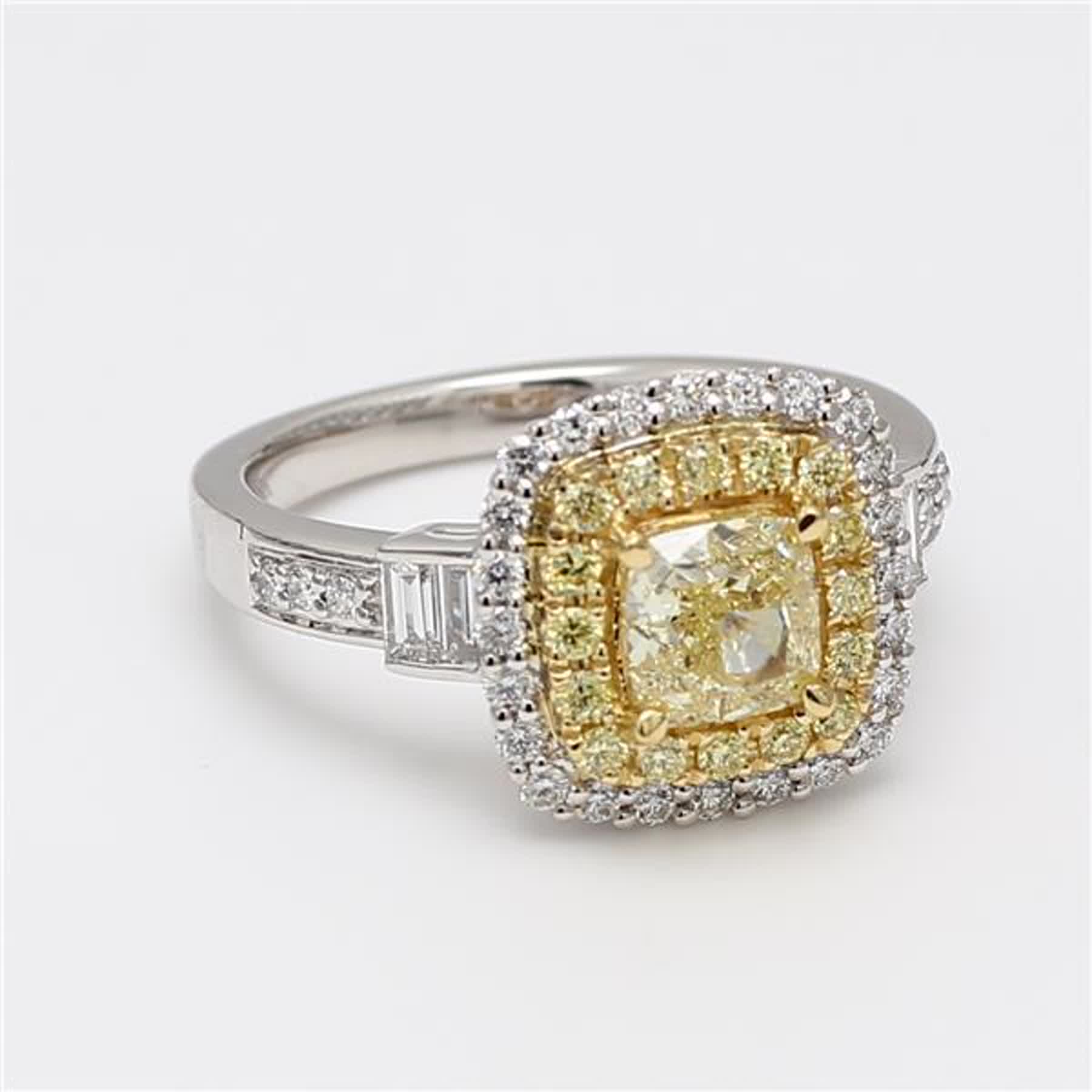 GIA Certified Natural Yellow Cushion and White Diamond 1.68 Carat TW Plat Ring