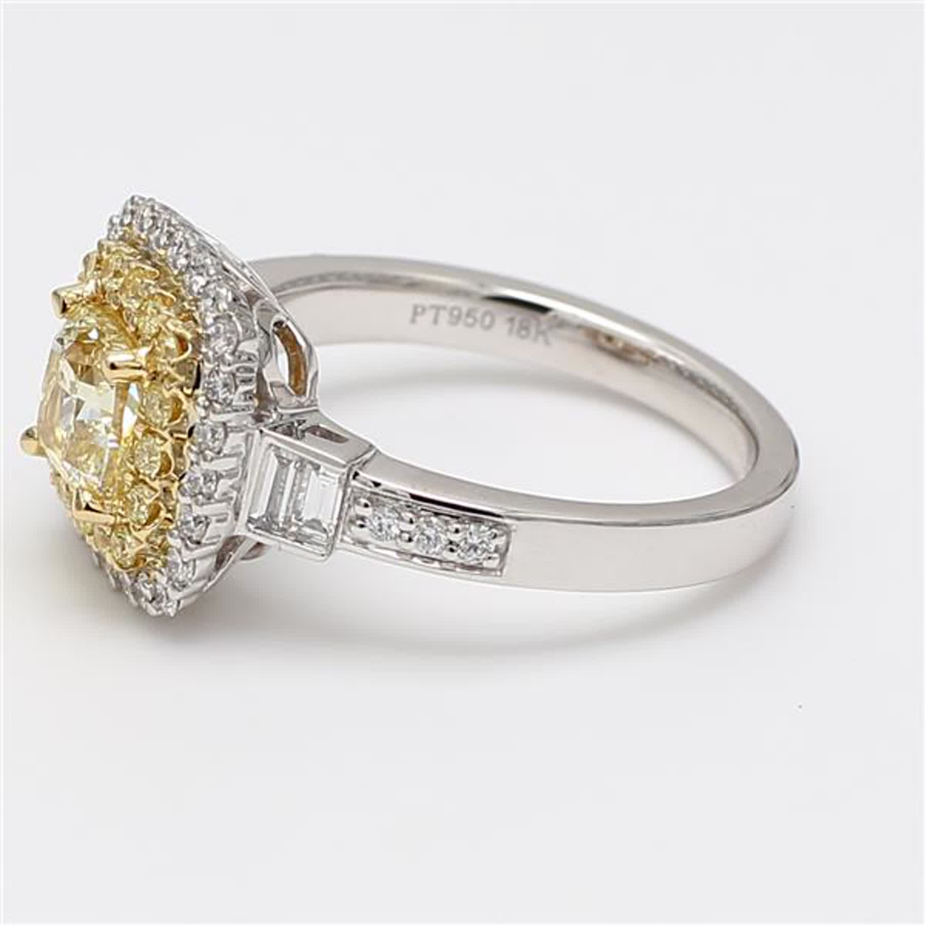 GIA Certified Natural Yellow Cushion and White Diamond 1.68 Carat TW Plat Ring