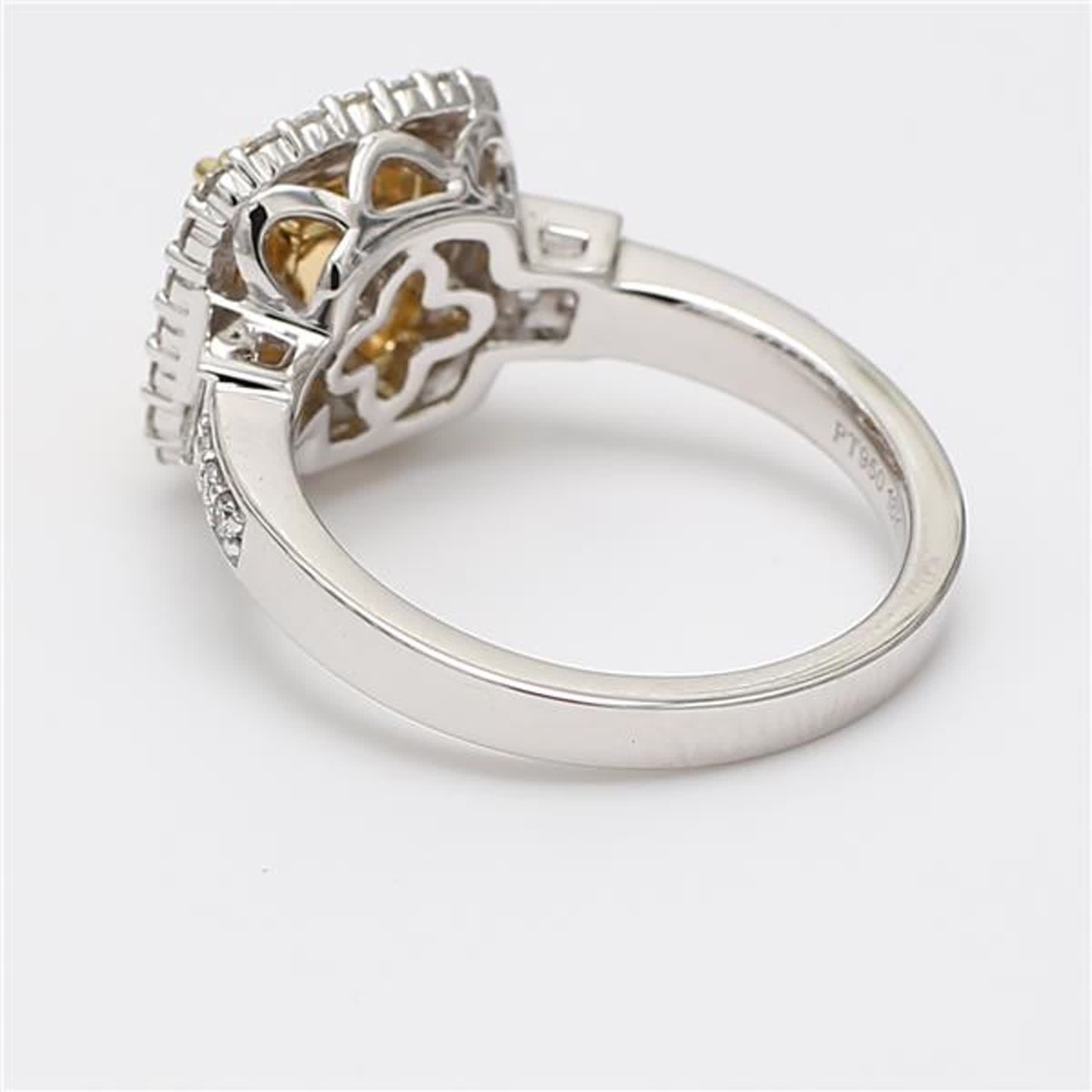 GIA Certified Natural Yellow Cushion and White Diamond 1.68 Carat TW Plat Ring