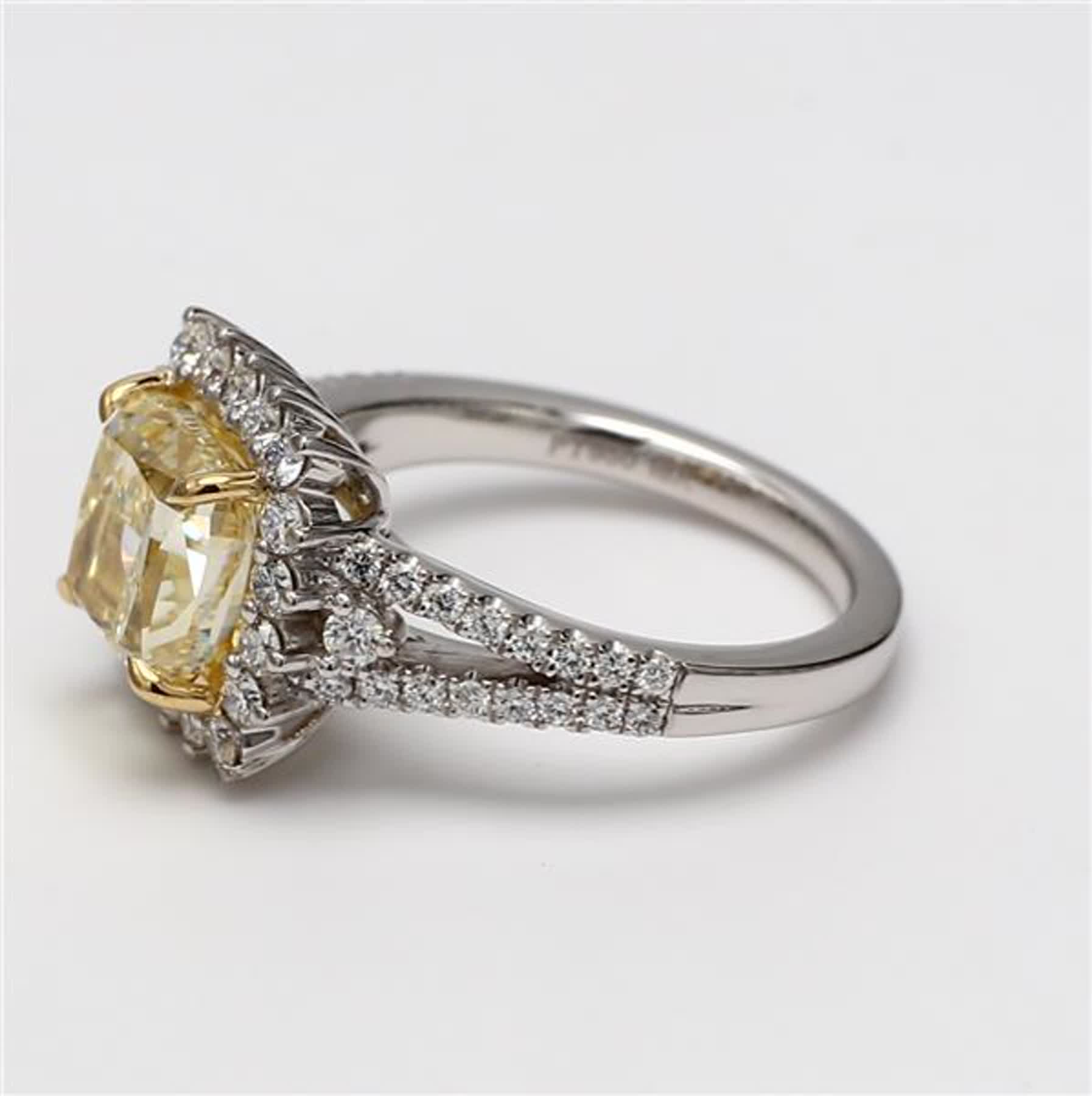GIA Certified Natural Yellow Cushion and White Diamond 1.90 Carat TW Gold Ring