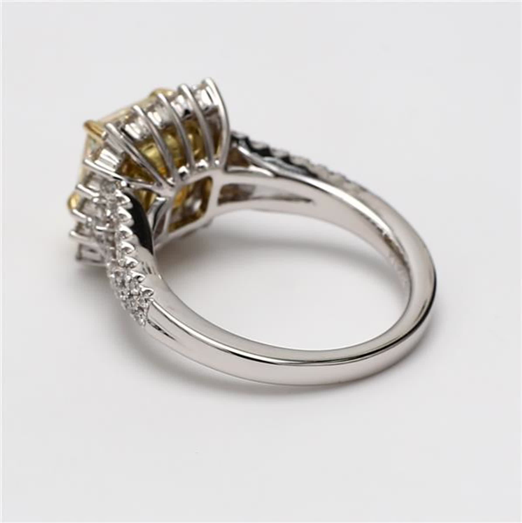 GIA Certified Natural Yellow Cushion and White Diamond 1.90 Carat TW Gold Ring