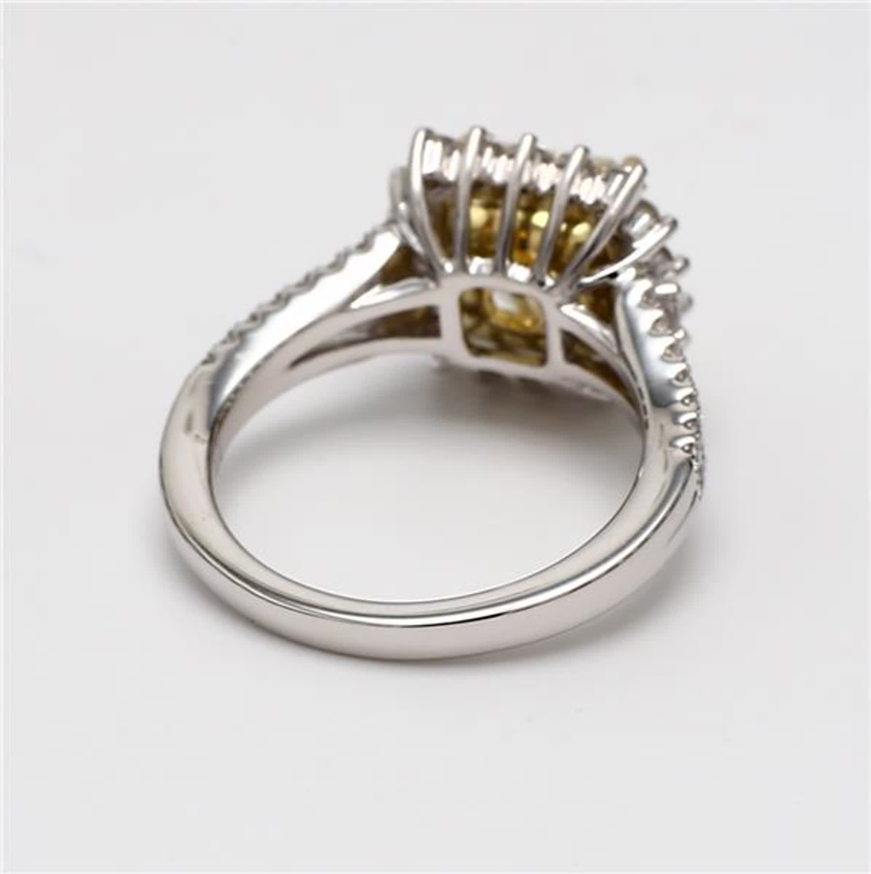 GIA Certified Natural Yellow Cushion and White Diamond 1.90 Carat TW Gold Ring