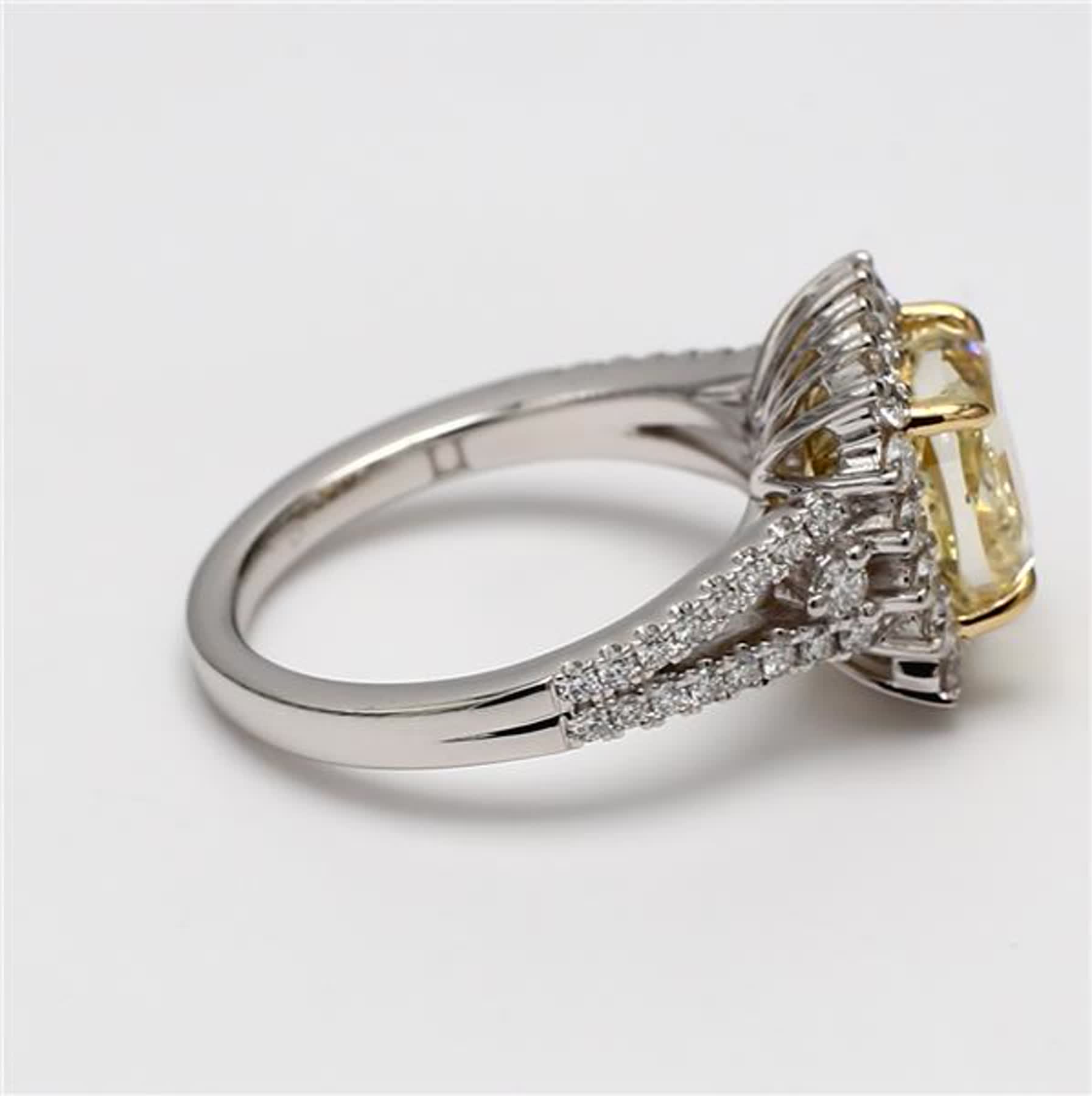 GIA Certified Natural Yellow Cushion and White Diamond 1.90 Carat TW Gold Ring