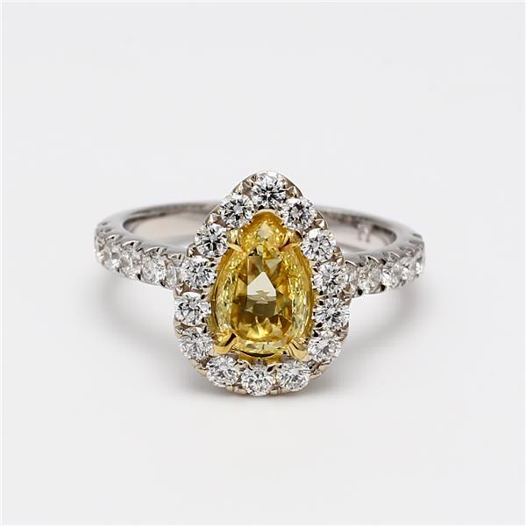 GIA Certified Natural Yellow Pear and White Diamond 1.90 Carat TW Gold Ring