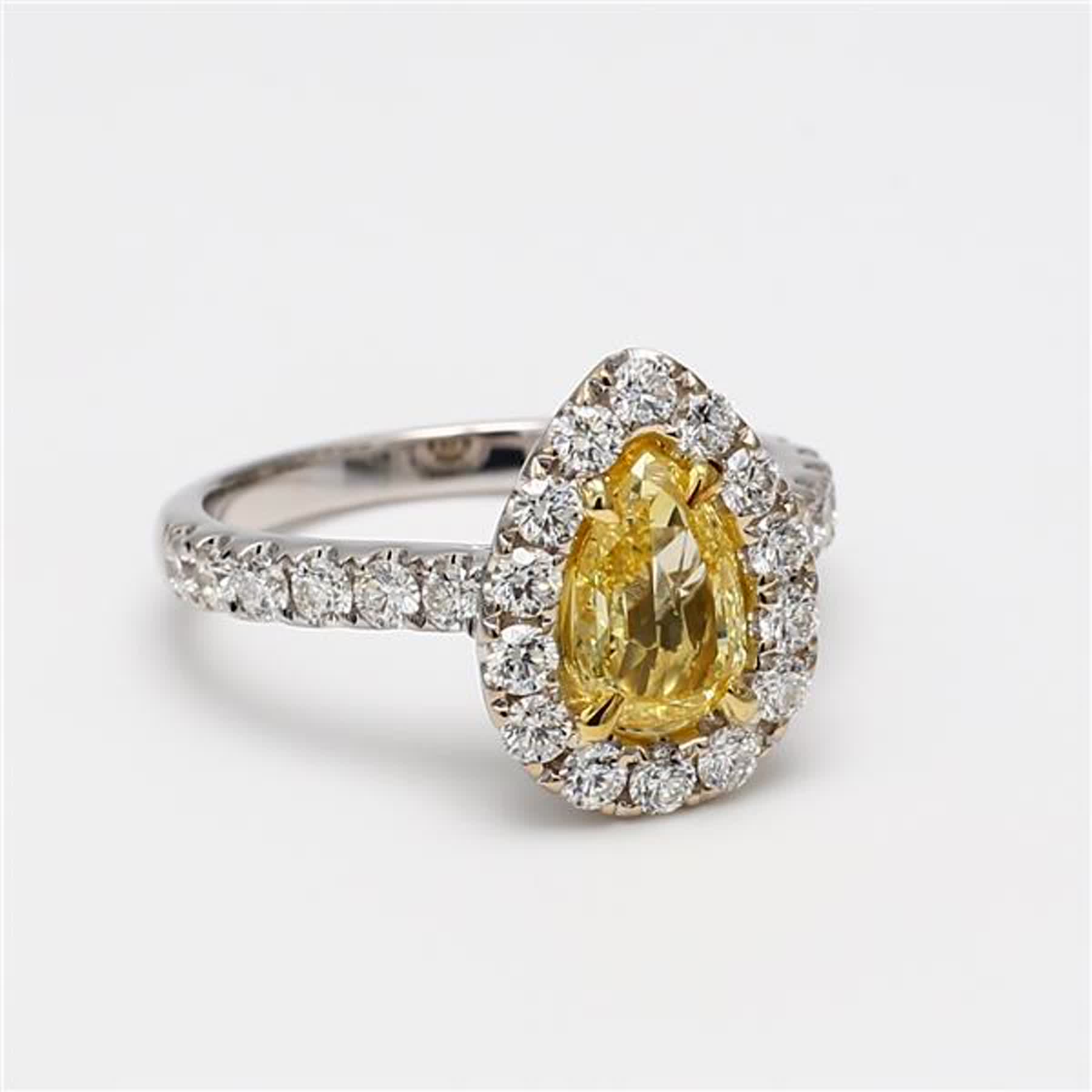 GIA Certified Natural Yellow Pear and White Diamond 1.90 Carat TW Gold Ring