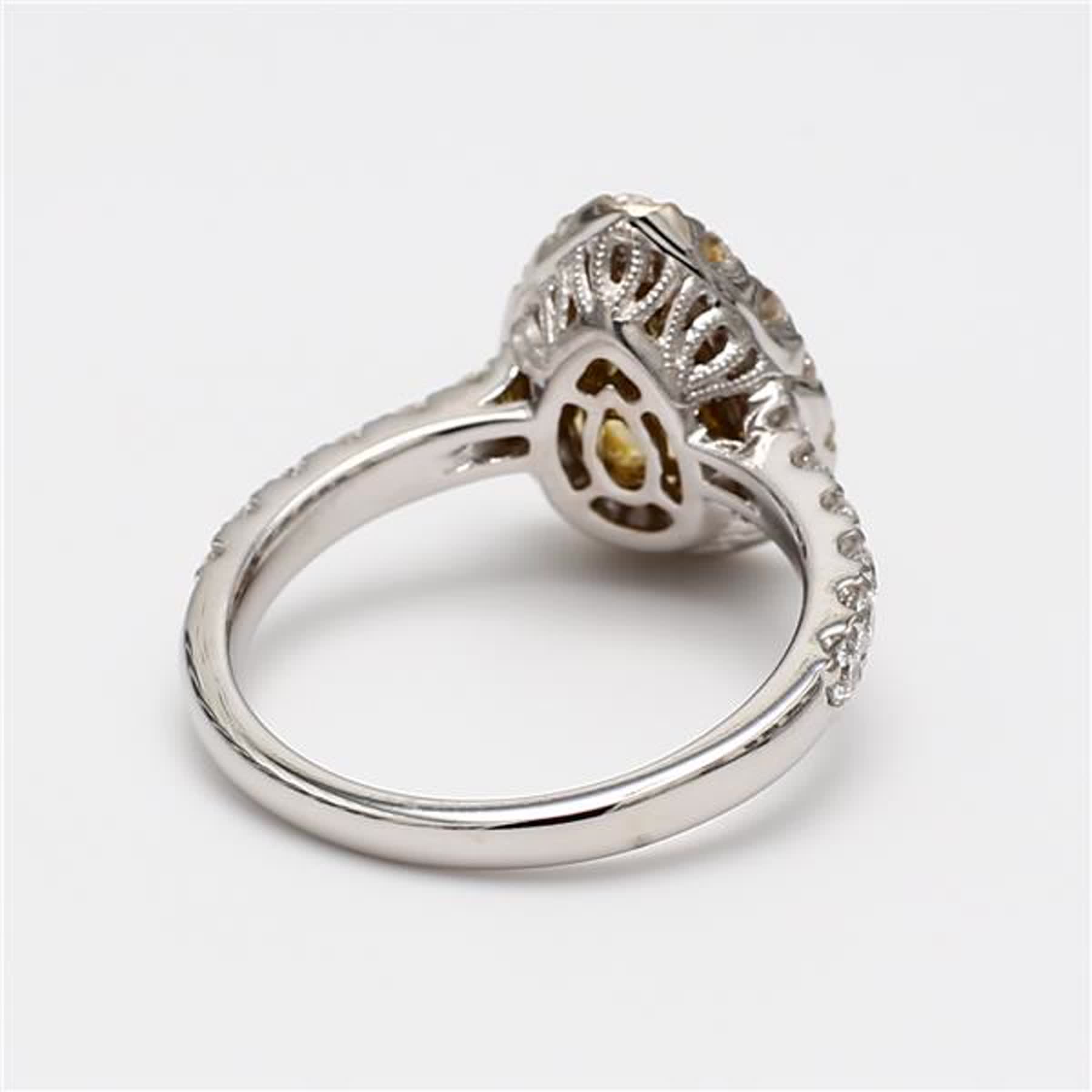 GIA Certified Natural Yellow Pear and White Diamond 1.90 Carat TW Gold Ring