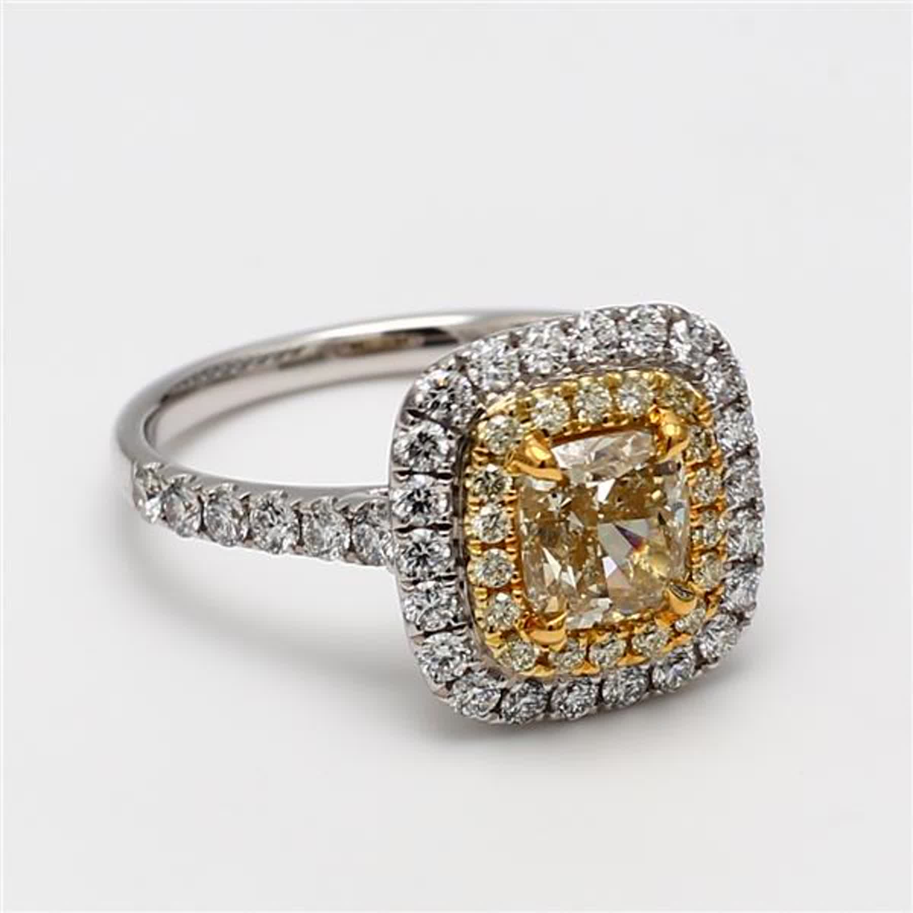 GIA Certified Natural Yellow Cushion and White Diamond 1.95 Carat TW Gold Ring