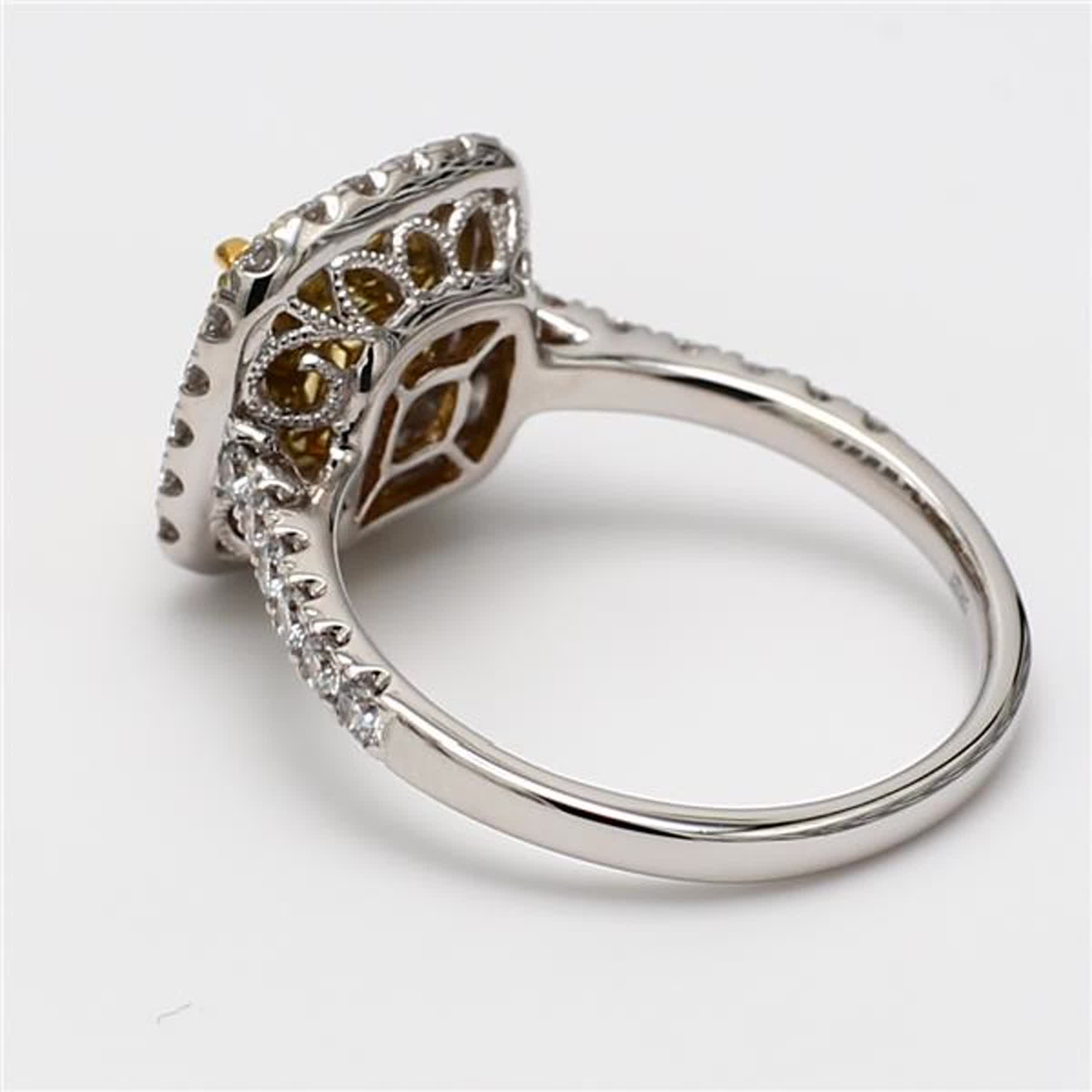 GIA Certified Natural Yellow Cushion and White Diamond 1.95 Carat TW Gold Ring