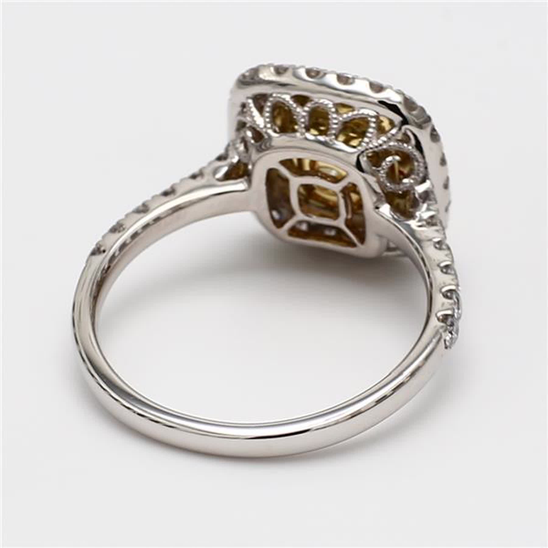 GIA Certified Natural Yellow Cushion and White Diamond 1.95 Carat TW Gold Ring