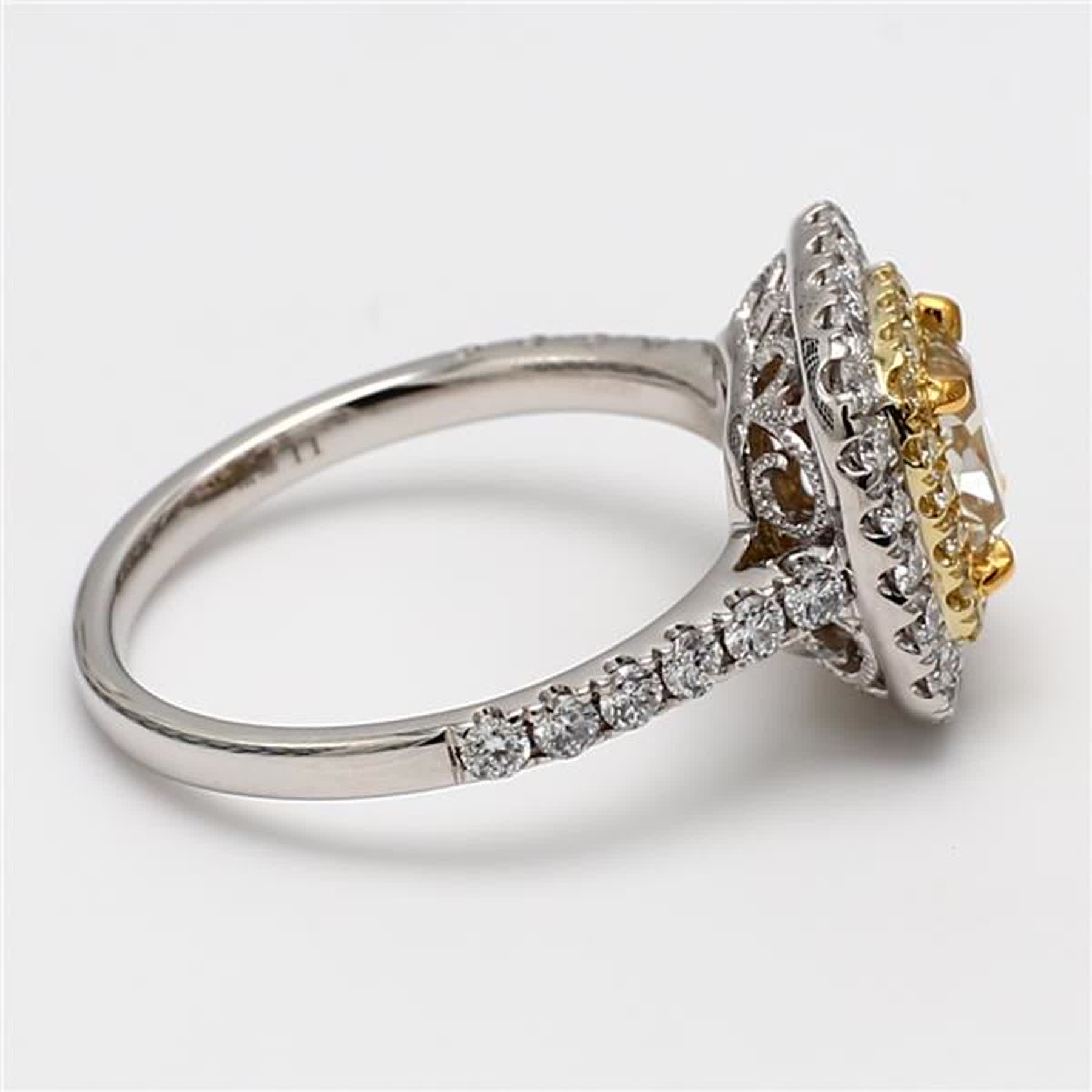 GIA Certified Natural Yellow Cushion and White Diamond 1.95 Carat TW Gold Ring