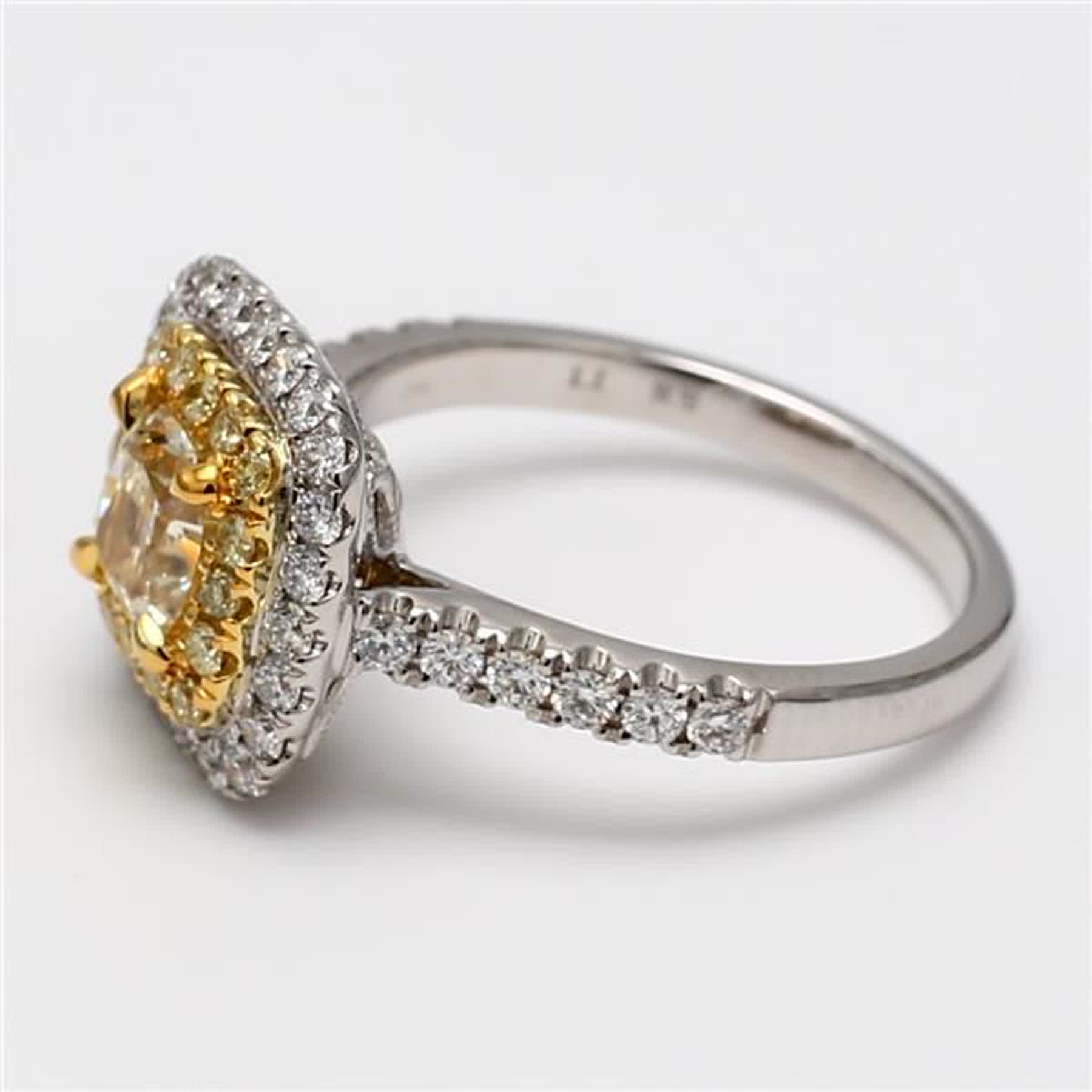 GIA Certified Natural Yellow Cushion and White Diamond 1.78 Carat TW Gold Ring
