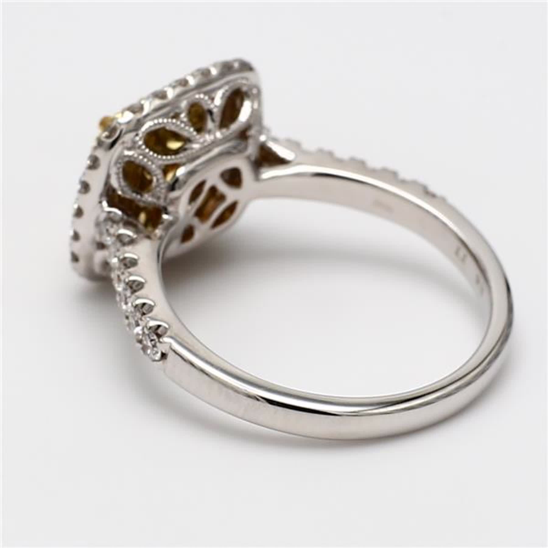 GIA Certified Natural Yellow Cushion and White Diamond 1.78 Carat TW Gold Ring