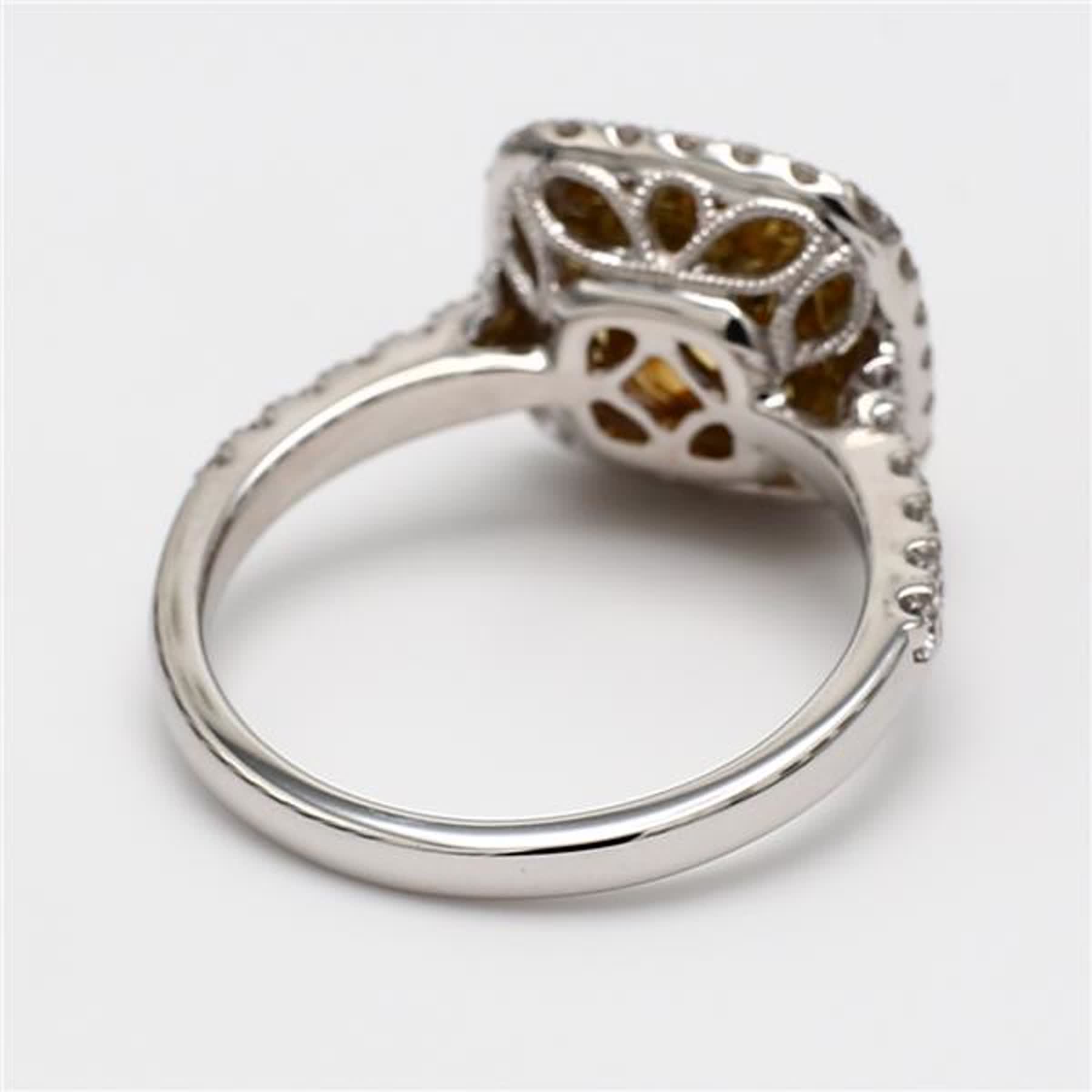 GIA Certified Natural Yellow Cushion and White Diamond 1.78 Carat TW Gold Ring