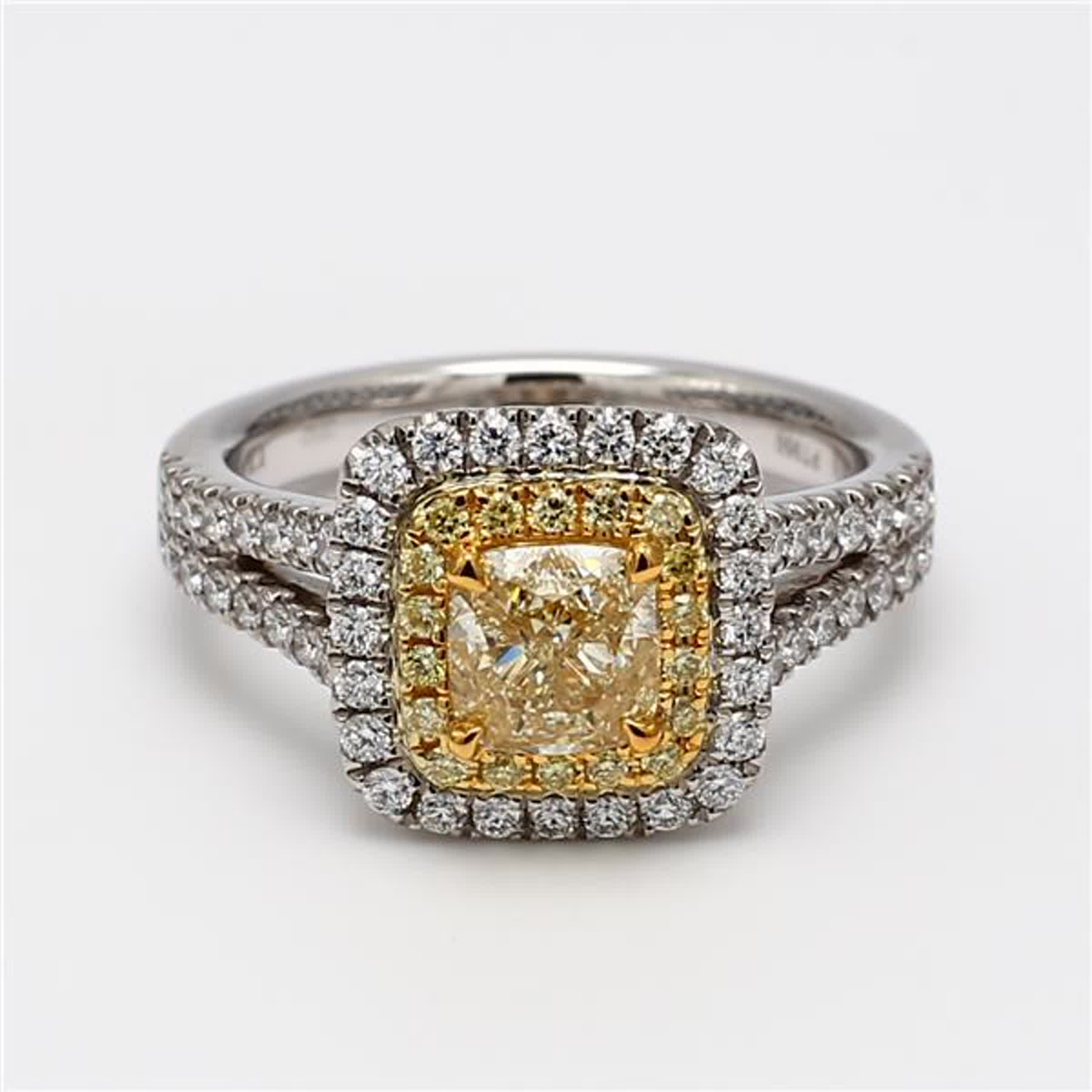 GIA Certified Natural Yellow Cushion and White Diamond 1.72 Carat TW Plat Ring