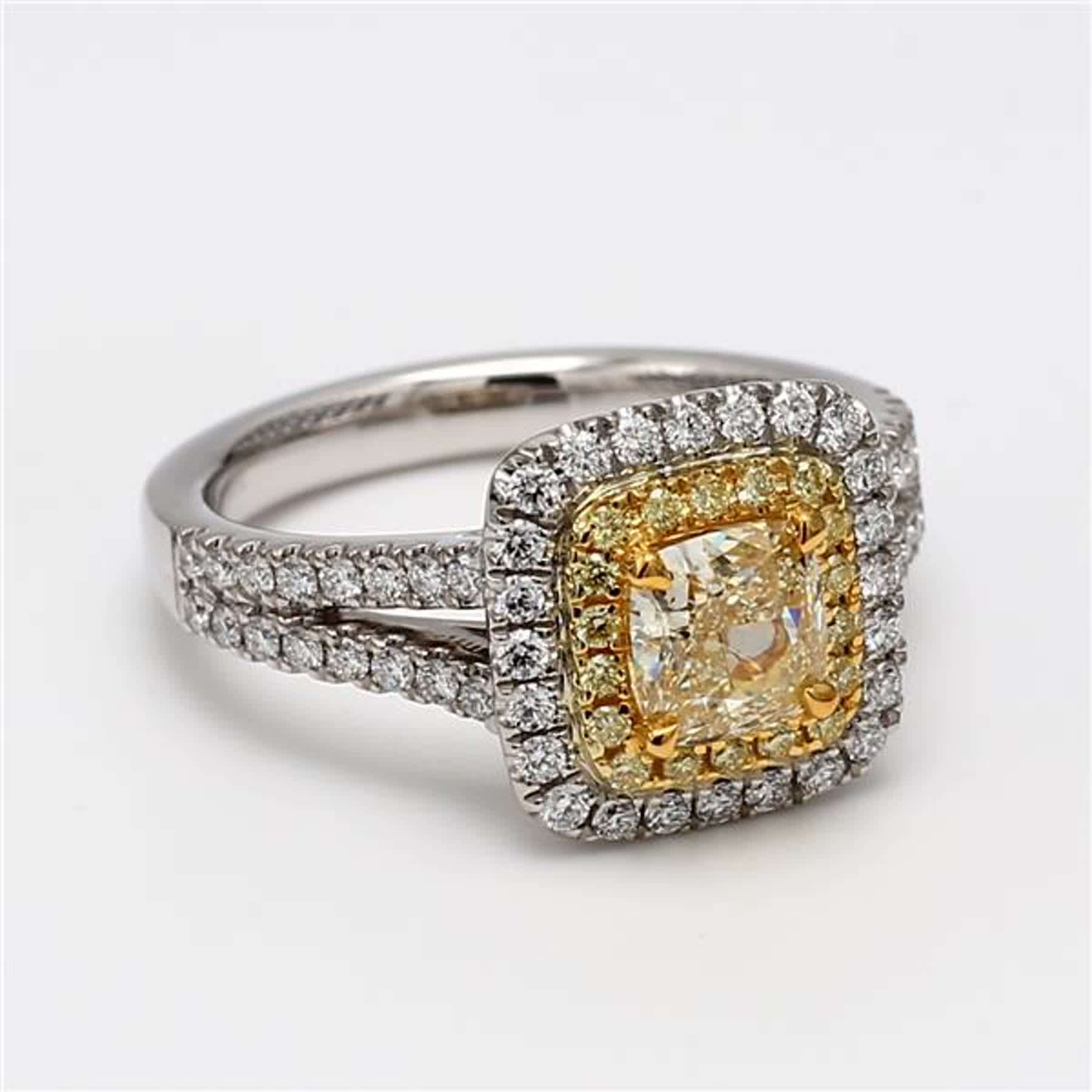 GIA Certified Natural Yellow Cushion and White Diamond 1.72 Carat TW Plat Ring