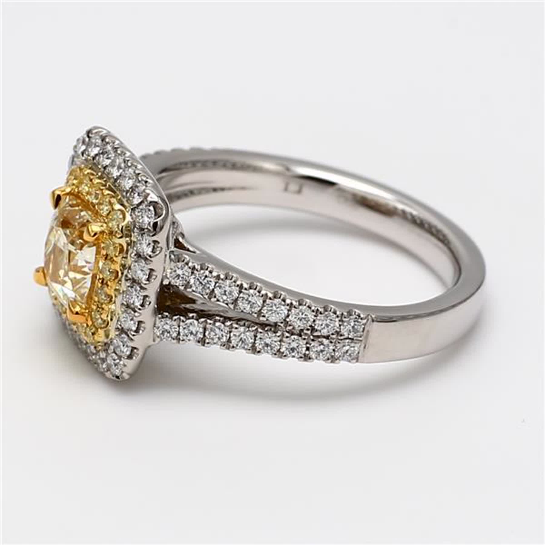 GIA Certified Natural Yellow Cushion and White Diamond 1.72 Carat TW Plat Ring