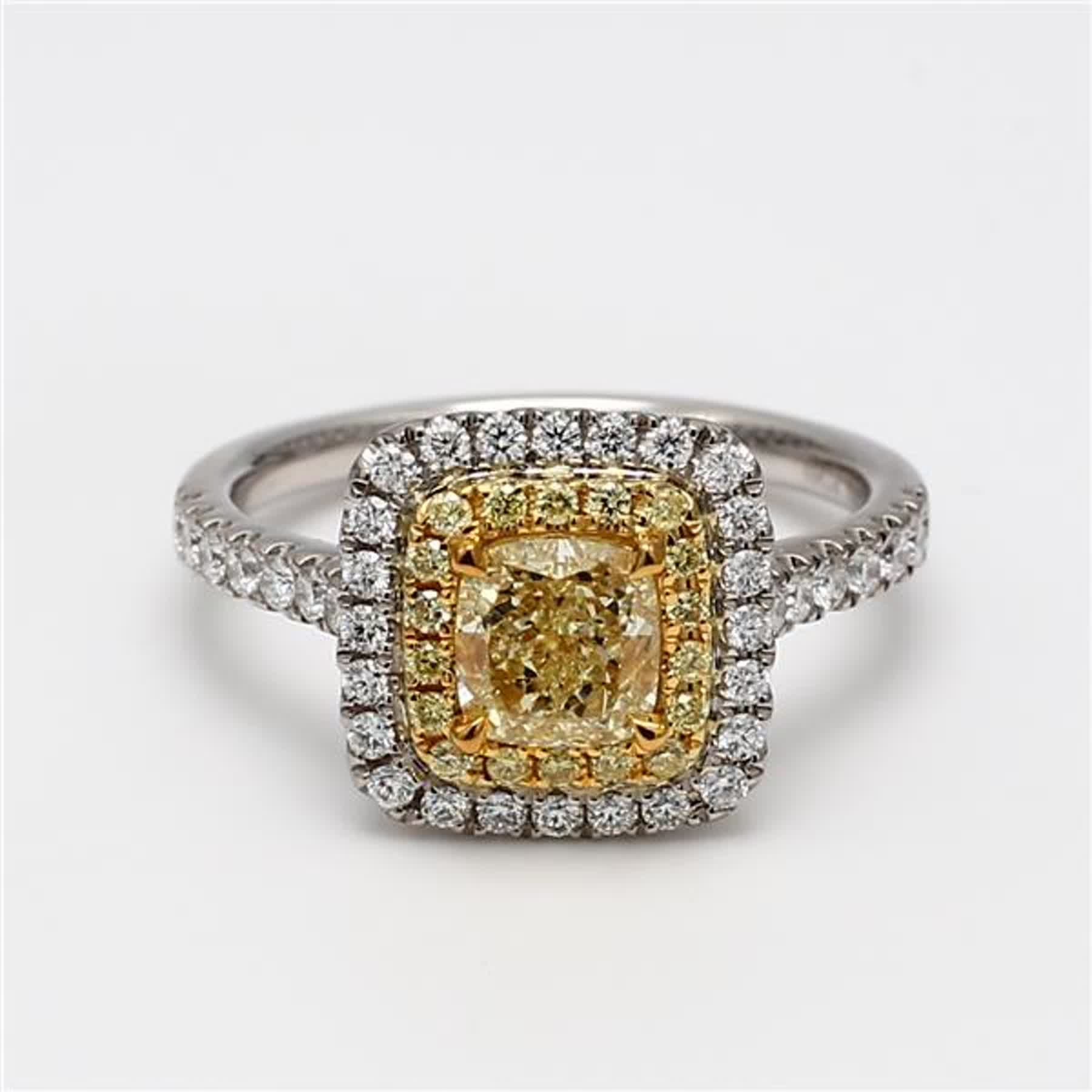 GIA Certified Natural Yellow Cushion and White Diamond 1.56 Carat TW Plat Ring