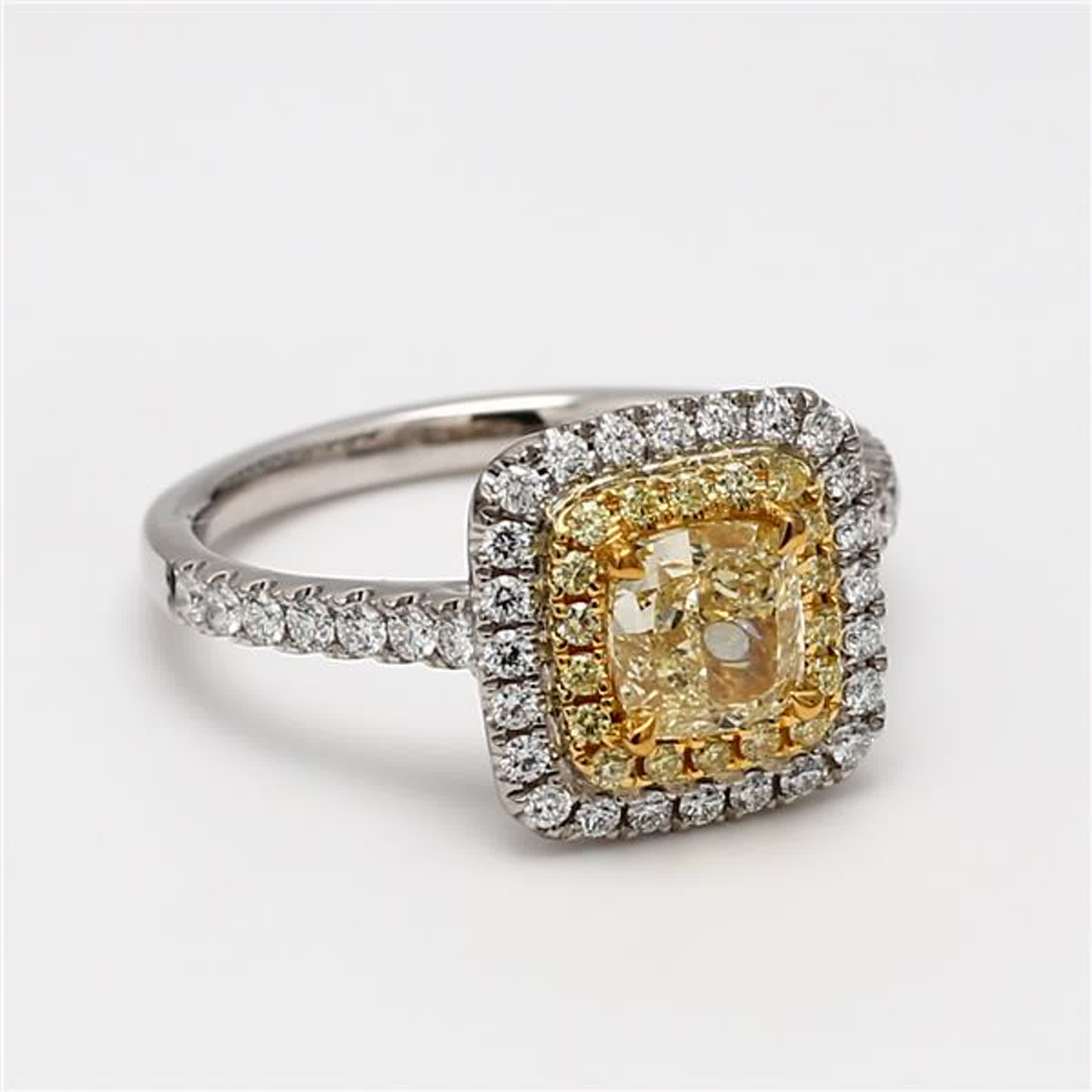 GIA Certified Natural Yellow Cushion and White Diamond 1.56 Carat TW Plat Ring