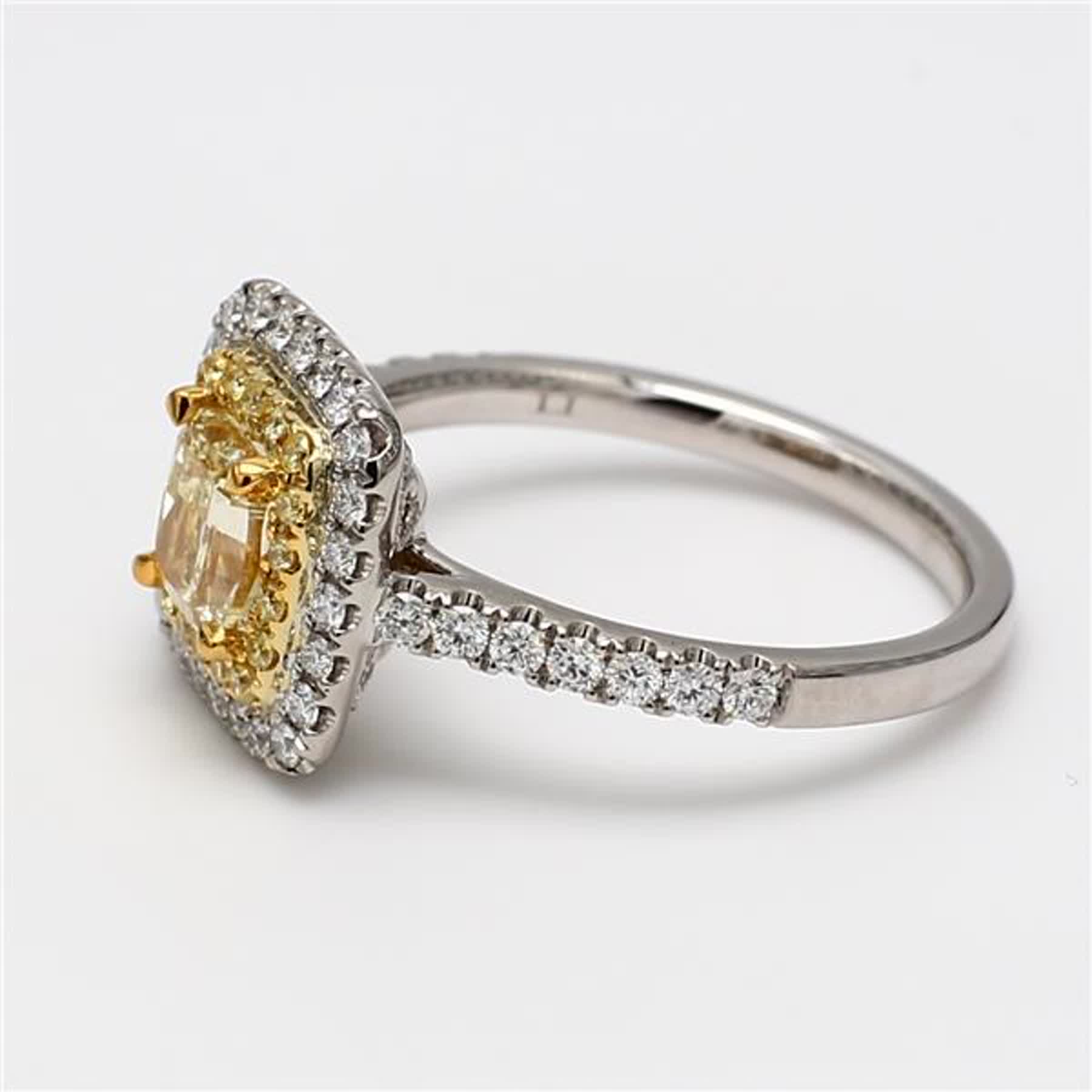 GIA Certified Natural Yellow Cushion and White Diamond 1.56 Carat TW Plat Ring