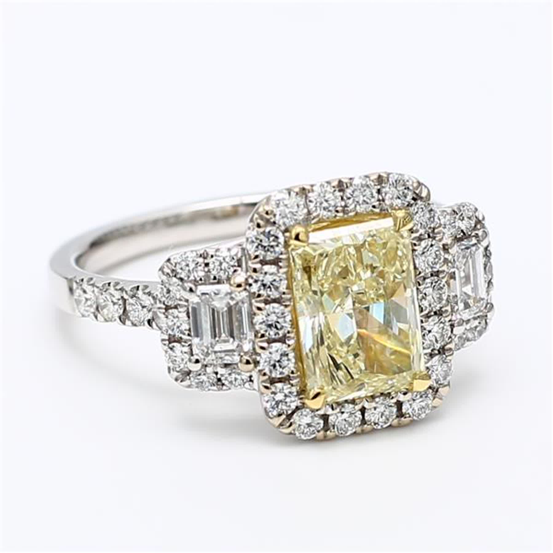 GIA Certified Natural Yellow Cushion and White Diamond 2.87 Carat TW Gold Ring