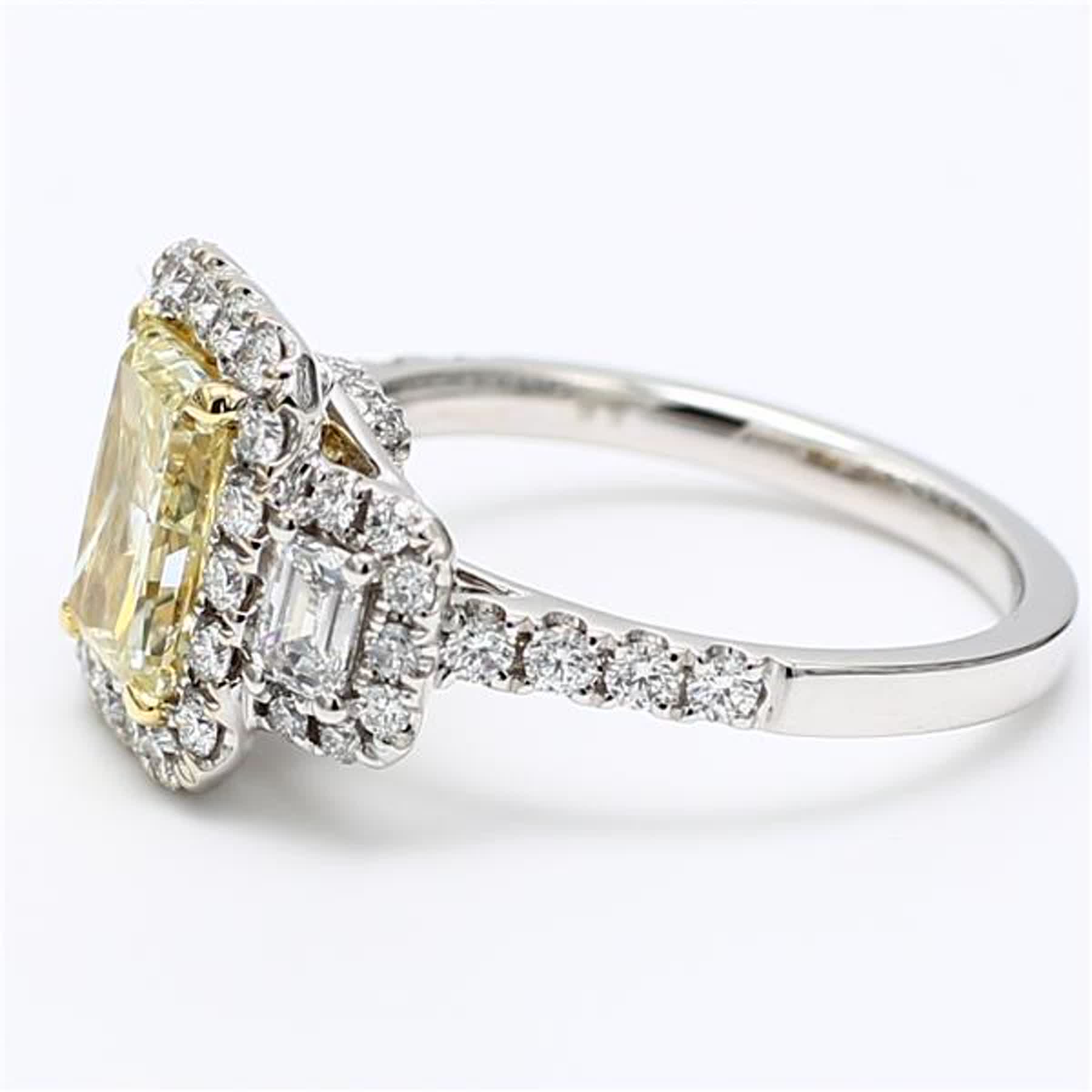 GIA Certified Natural Yellow Cushion and White Diamond 2.87 Carat TW Gold Ring