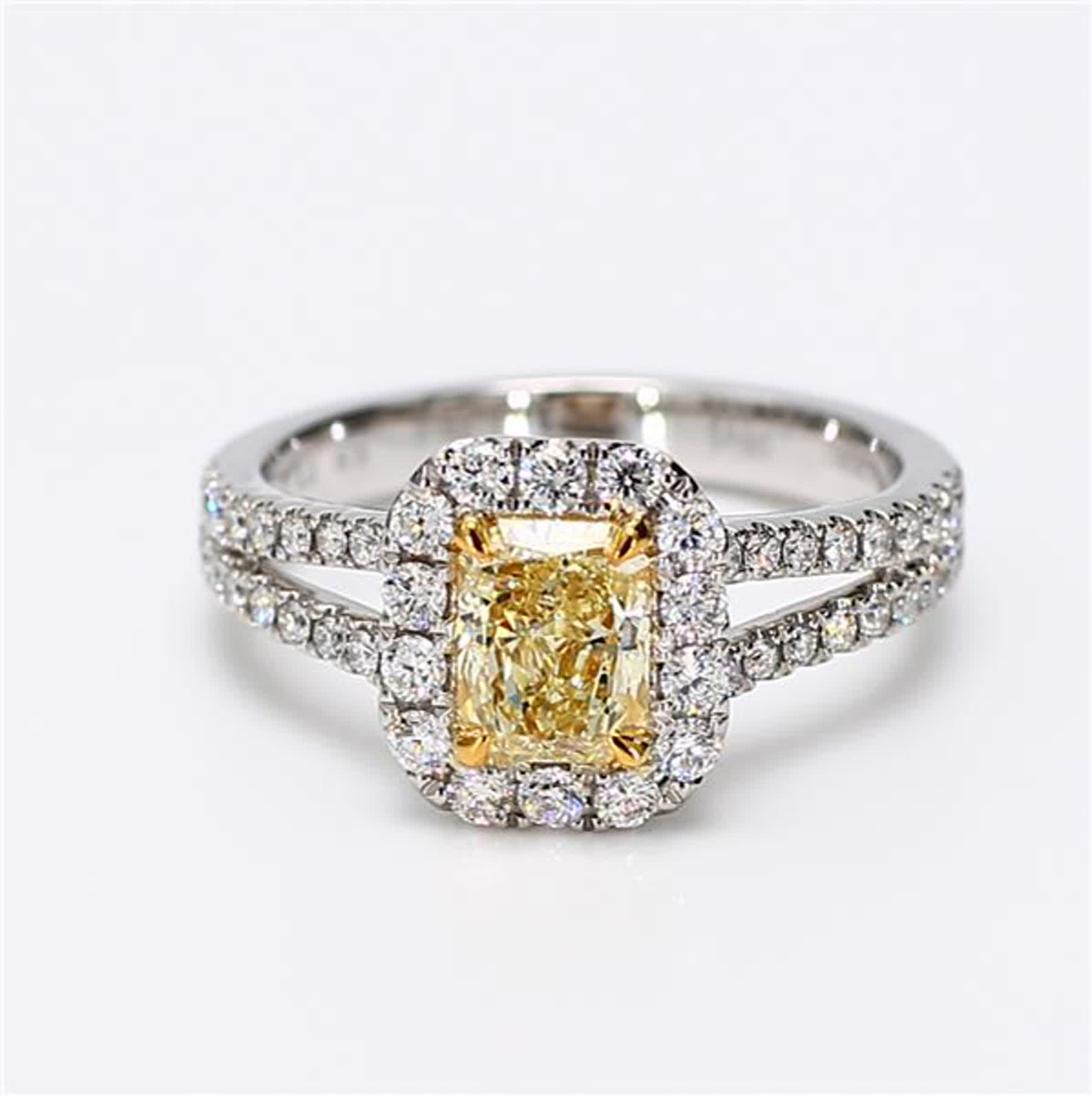 GIA Certified Natural Yellow Radiant and White Diamond 1.54 Carat TW Plat Ring