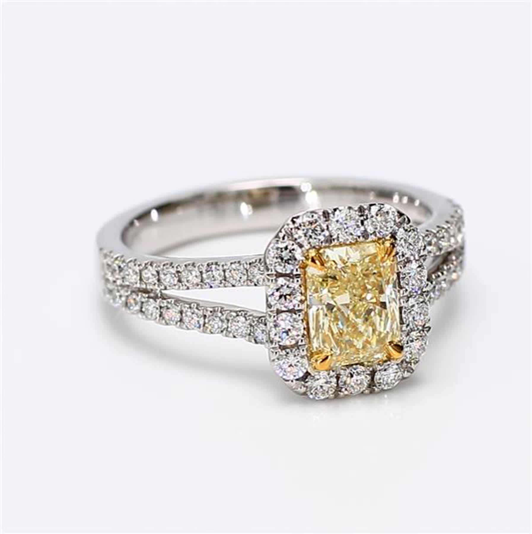 GIA Certified Natural Yellow Radiant and White Diamond 1.54 Carat TW Plat Ring