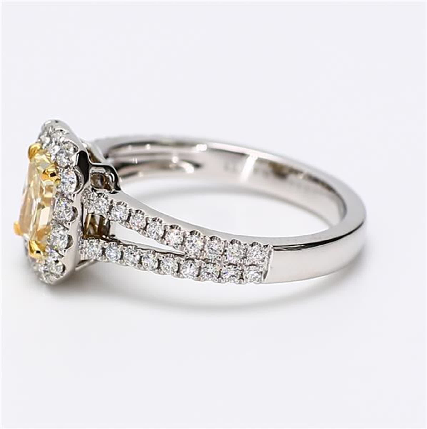 GIA Certified Natural Yellow Radiant and White Diamond 1.54 Carat TW Plat Ring