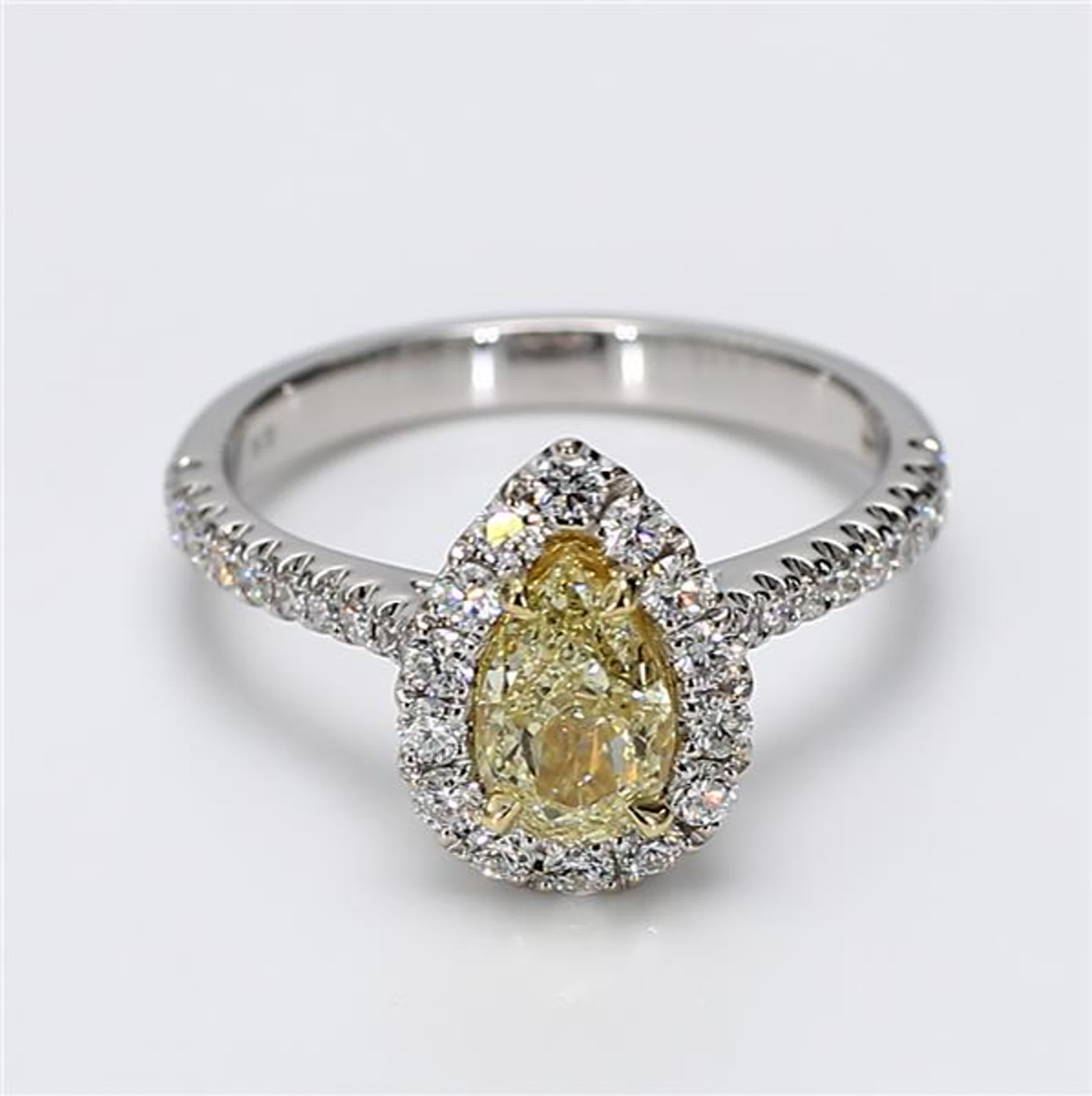 GIA Certified Natural Yellow Pear and White Diamond 1.50 Carat TW Gold Ring