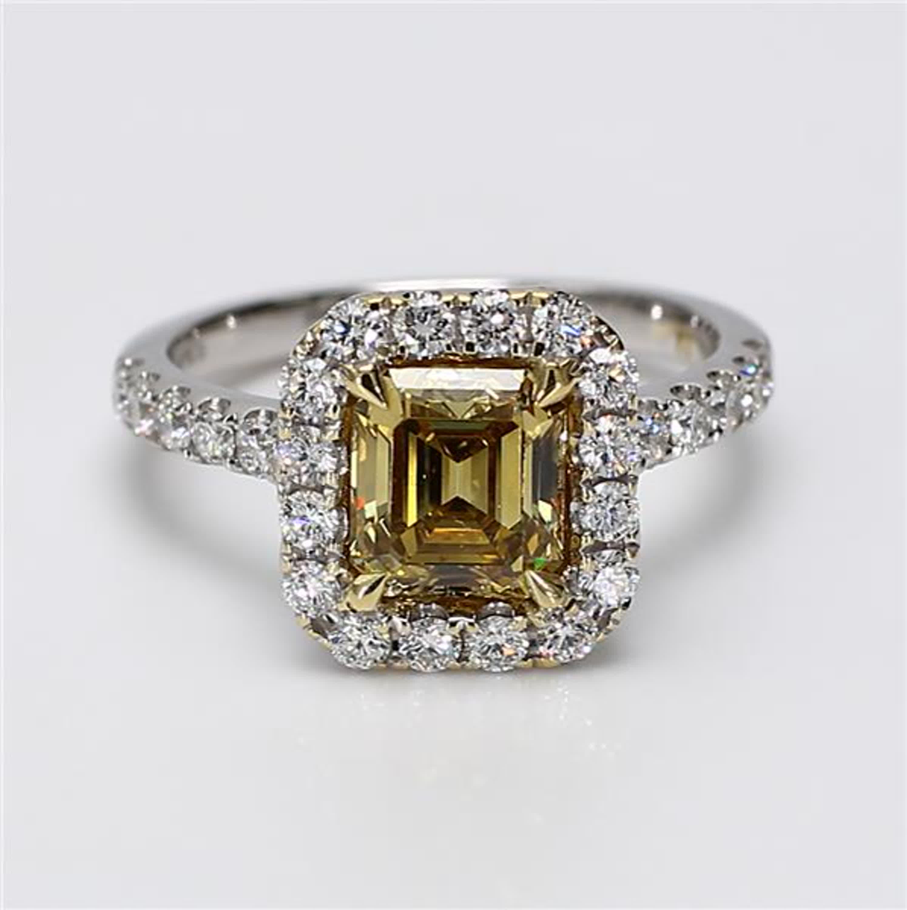 GIA Certified Natural Yellow Emerald Cut Diamond 2.37 Carat TW Gold Ring