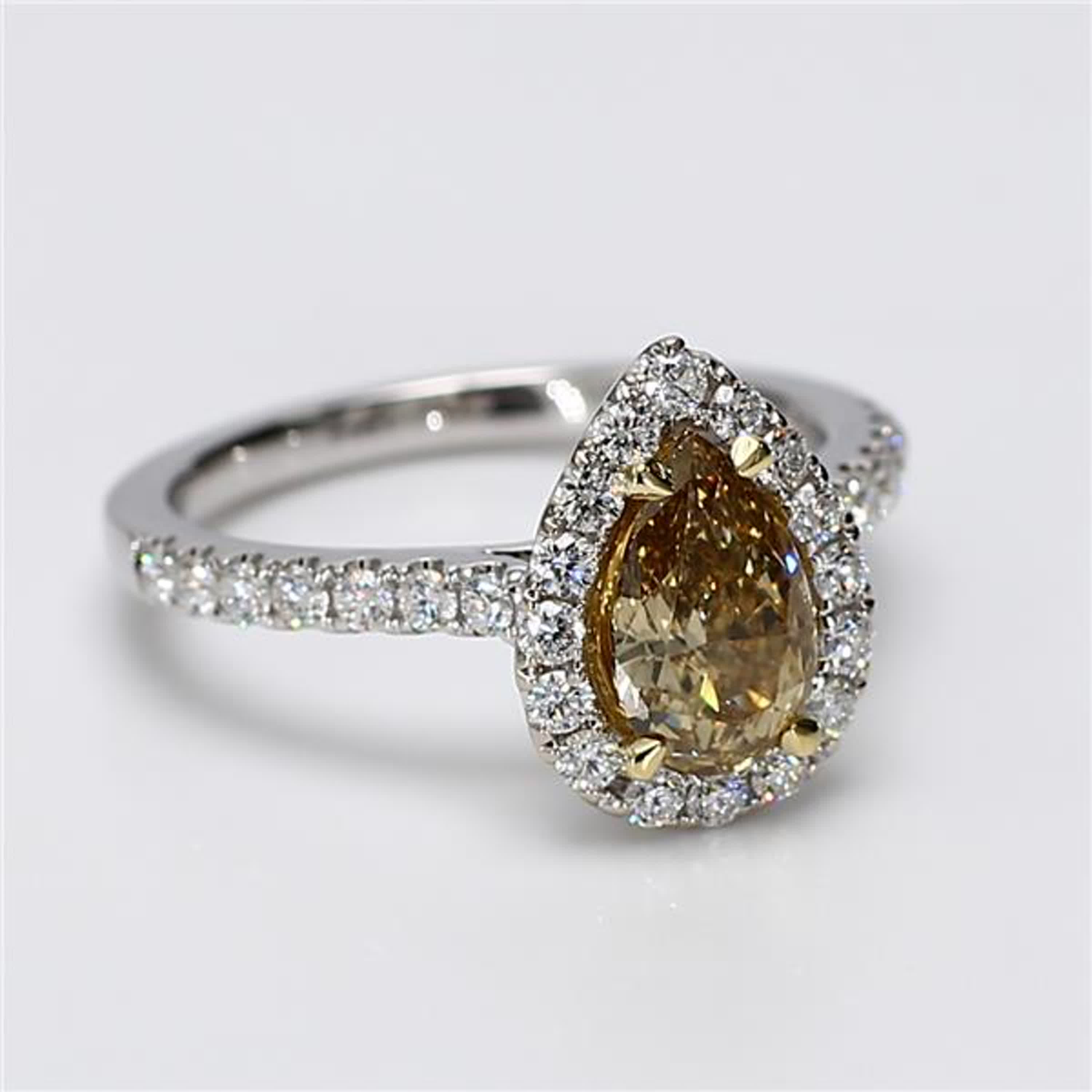 GIA Certified Natural Yellow Pear and White Diamond 1.69 Carat TW Gold Ring