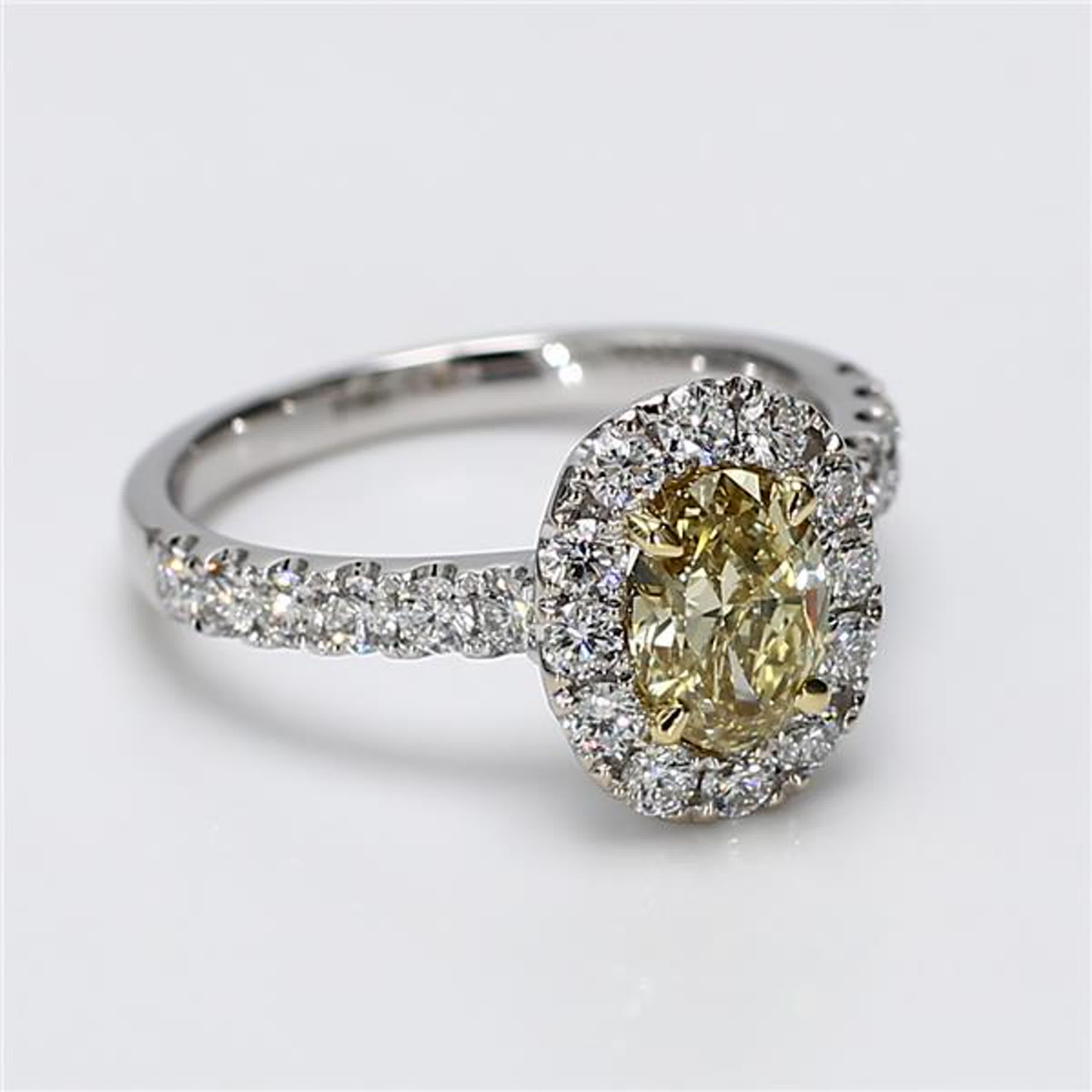 GIA Certified Natural Yellow Oval and White Diamond 1.81 Carat TW Gold Ring