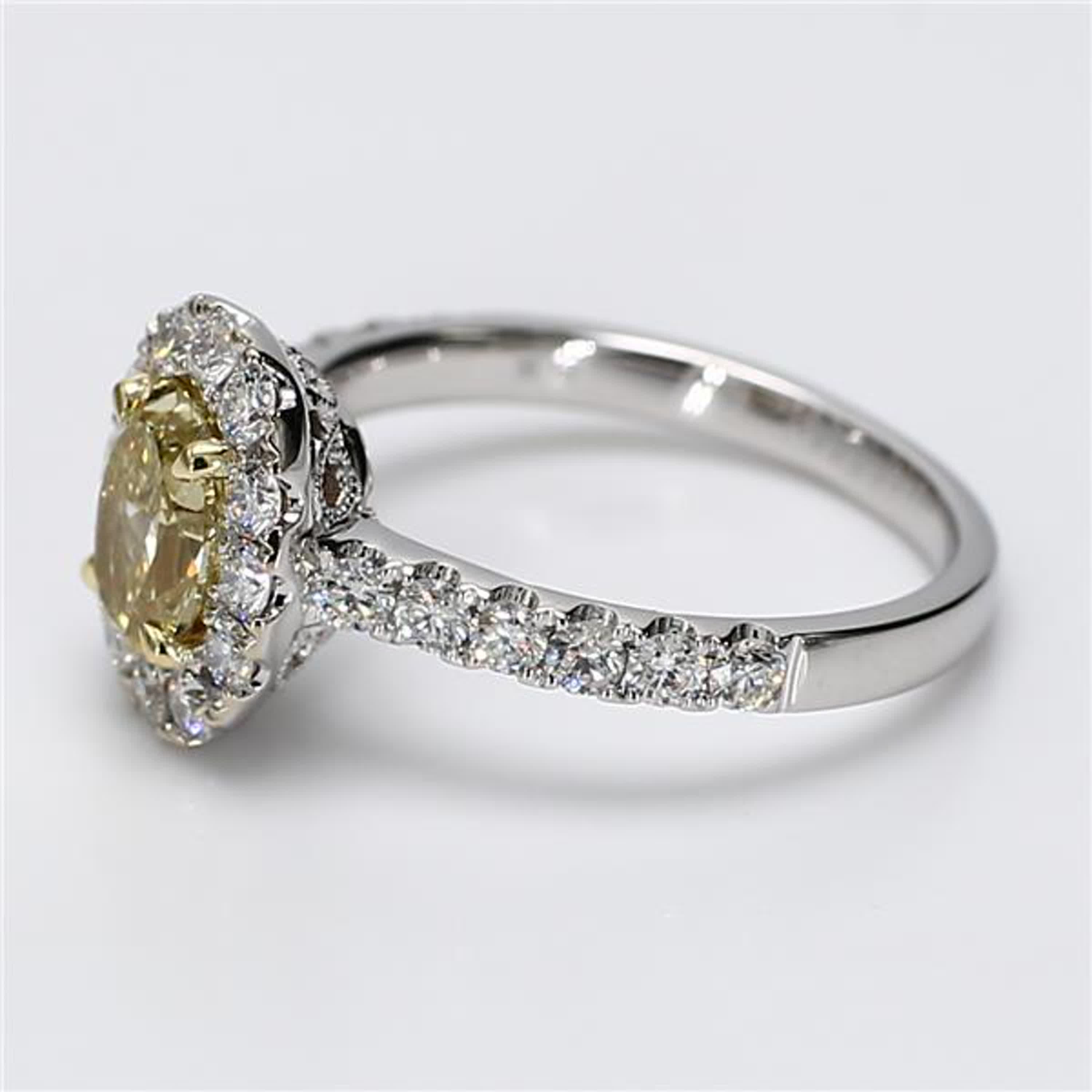 GIA Certified Natural Yellow Oval and White Diamond 1.81 Carat TW Gold Ring