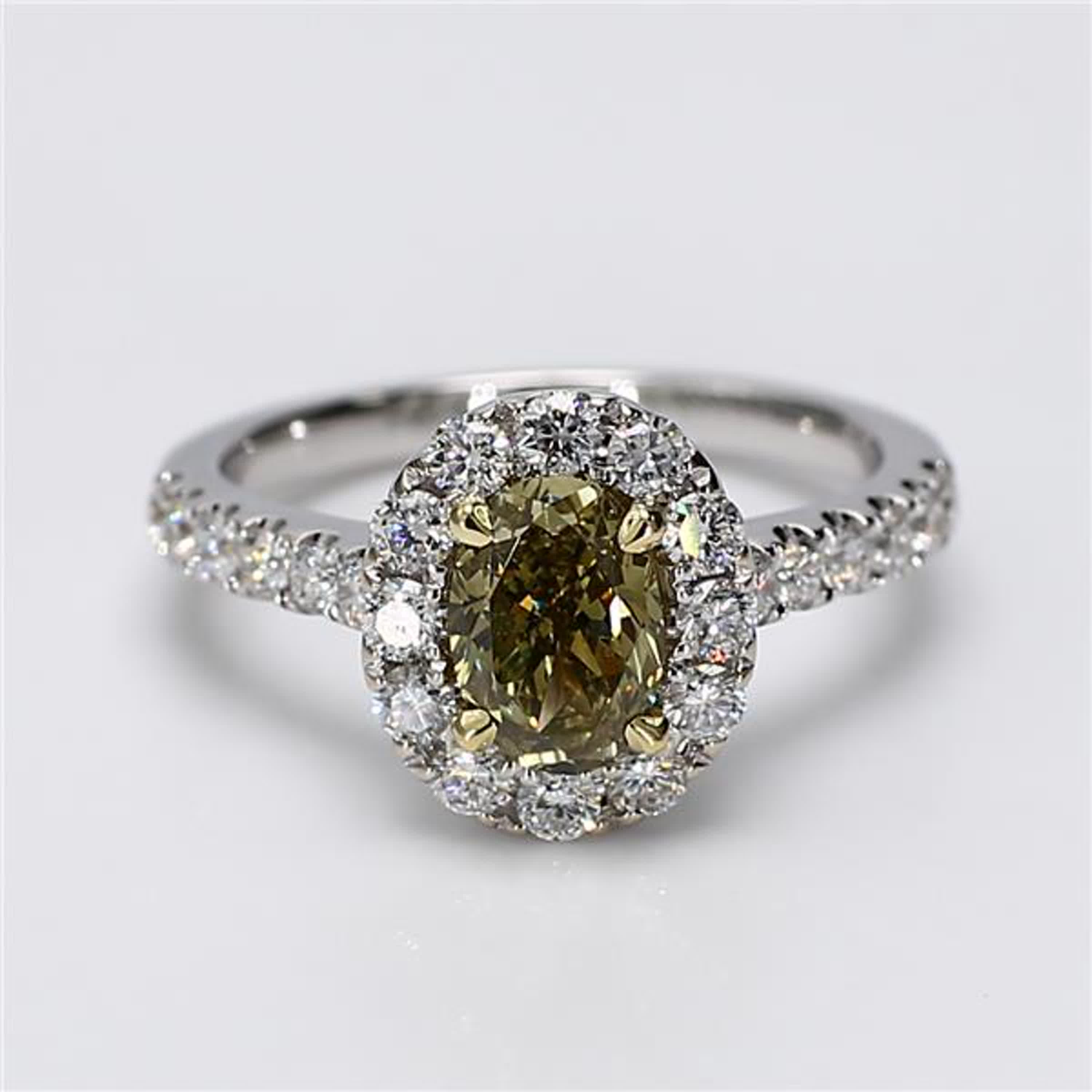 GIA Certified Natural Yellow Oval and White Diamond 1.78 Carat TW Gold Ring