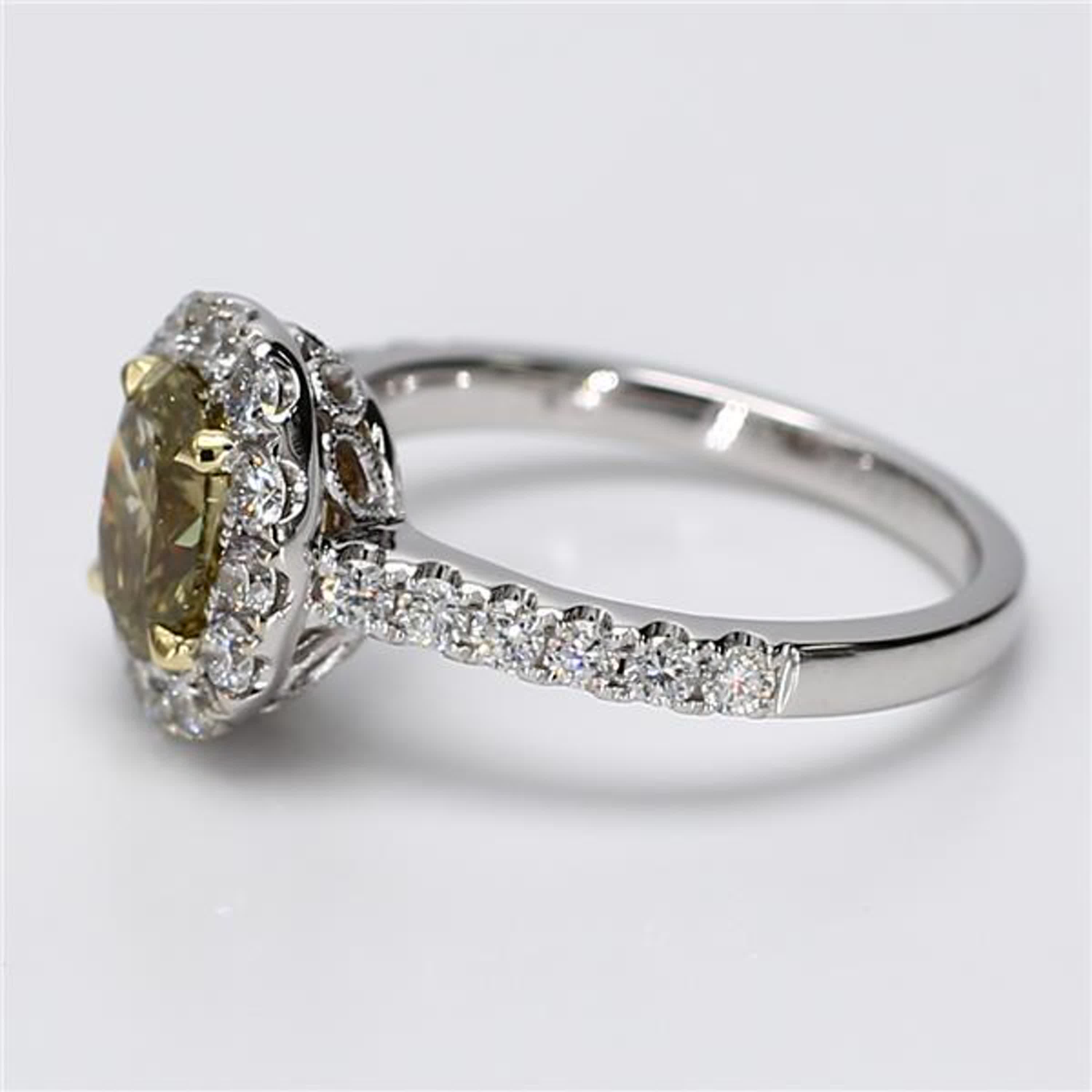 GIA Certified Natural Yellow Oval and White Diamond 1.78 Carat TW Gold Ring