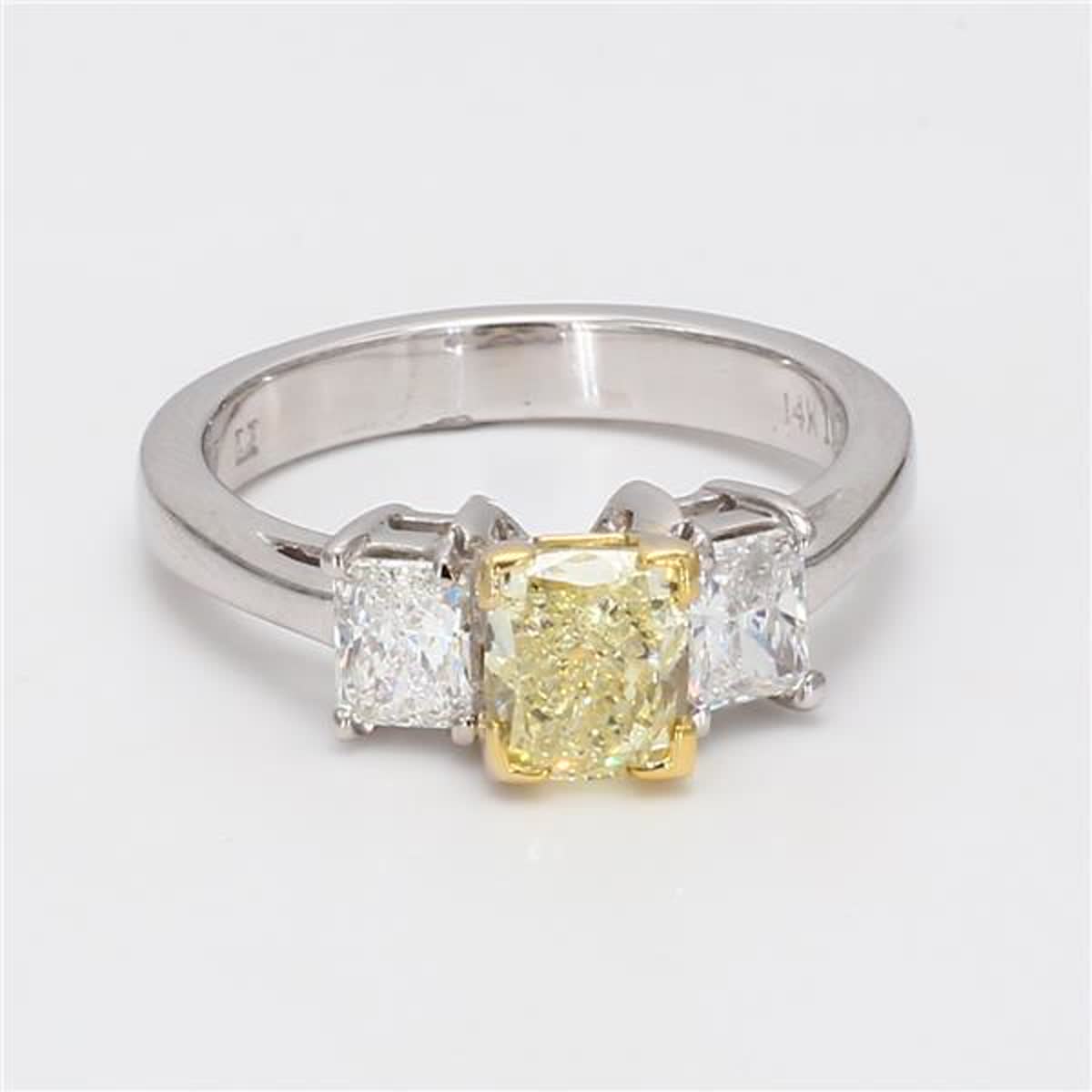 Natural Yellow Cushion and White Diamond 1.83 Carat TW Gold Cocktail Ring