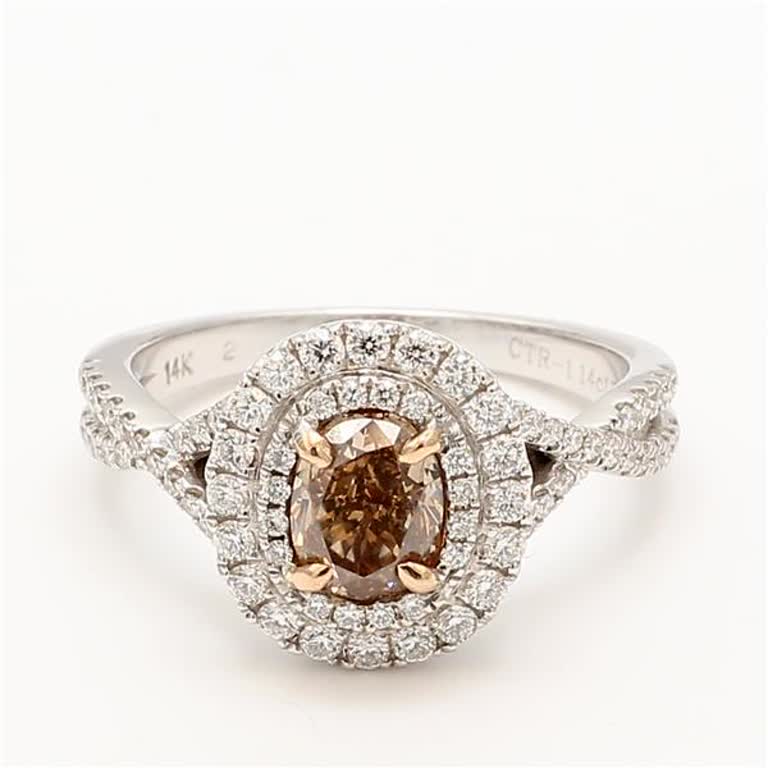 Natural Brown Oval and White Diamond 1.69 Carat TW Gold Cocktail Ring