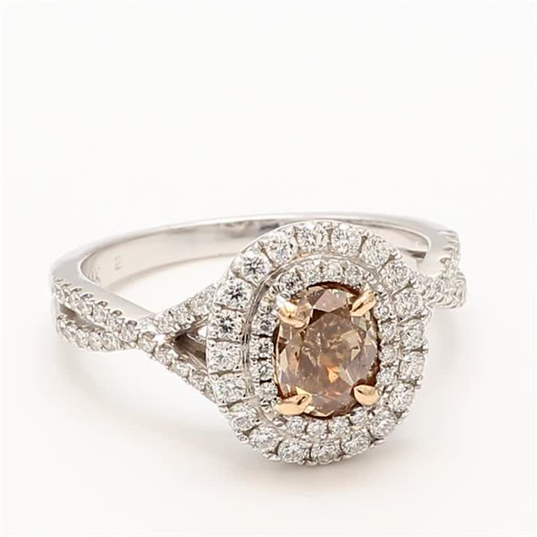 Natural Brown Oval and White Diamond 1.69 Carat TW Gold Cocktail Ring